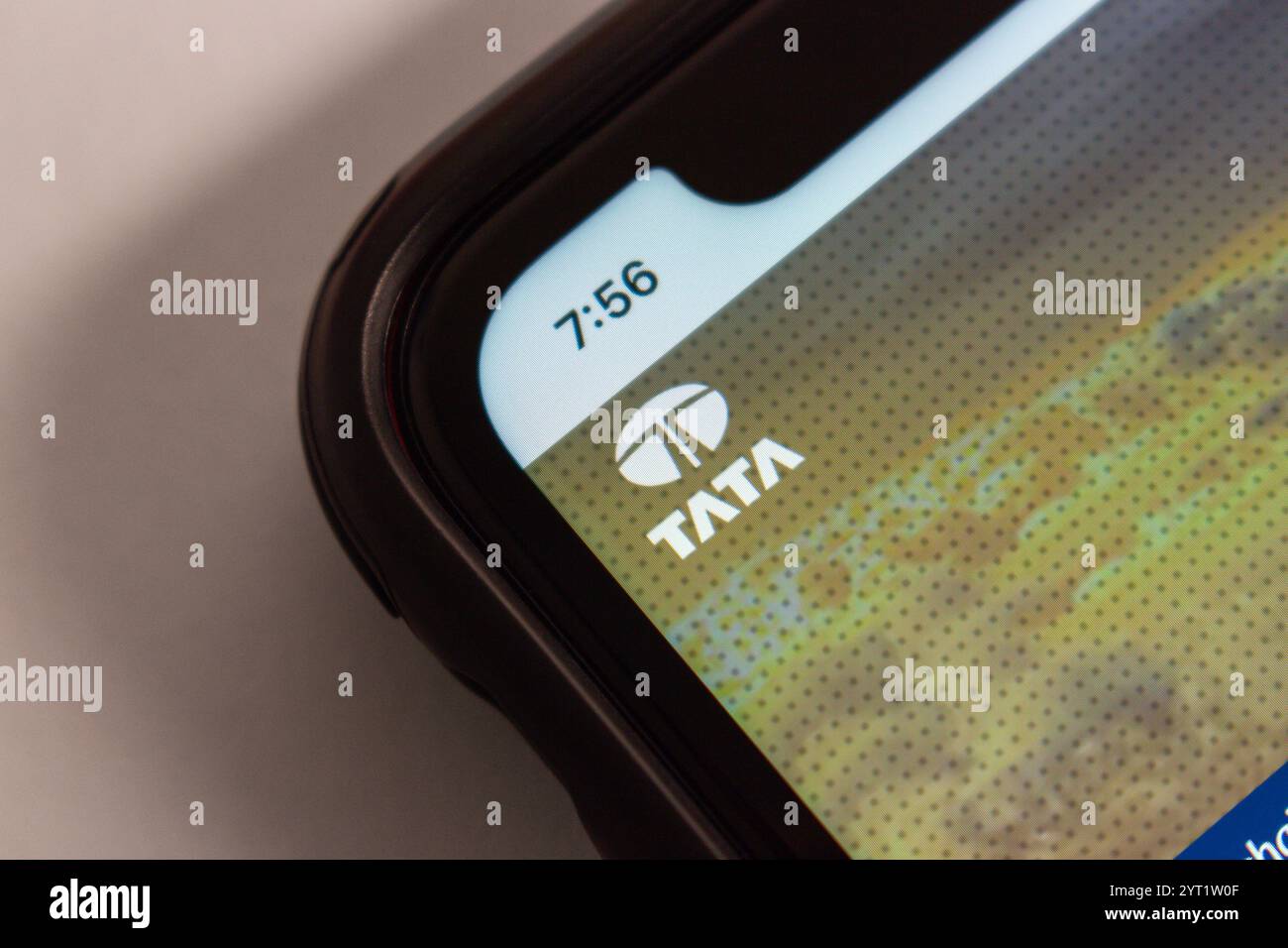 Le site Web de Tata Group est affiché sur un iPhone. Tata est un groupe multinational indien avec des activités dans l'automobile, l'acier, la technologie, et plus encore Banque D'Images