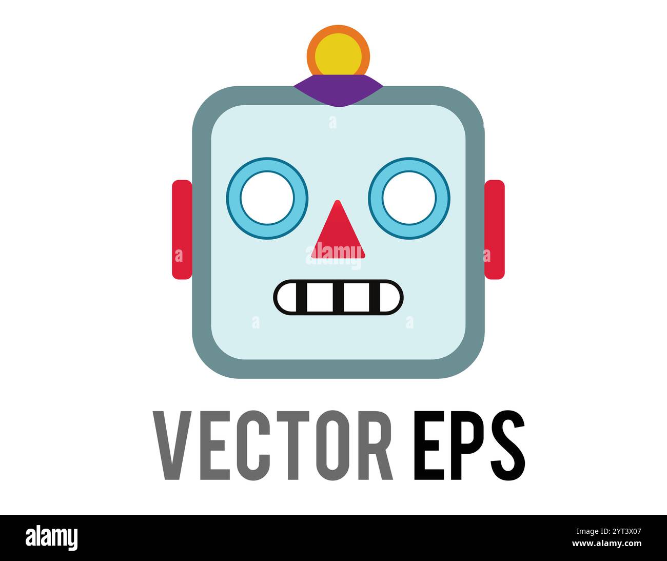 La tête de vecteur isolée de l'icône plate classique vintage de robot grimace jouet en étain avec des yeux circulaires, nez triangulaire, boutons pour les oreilles Illustration de Vecteur