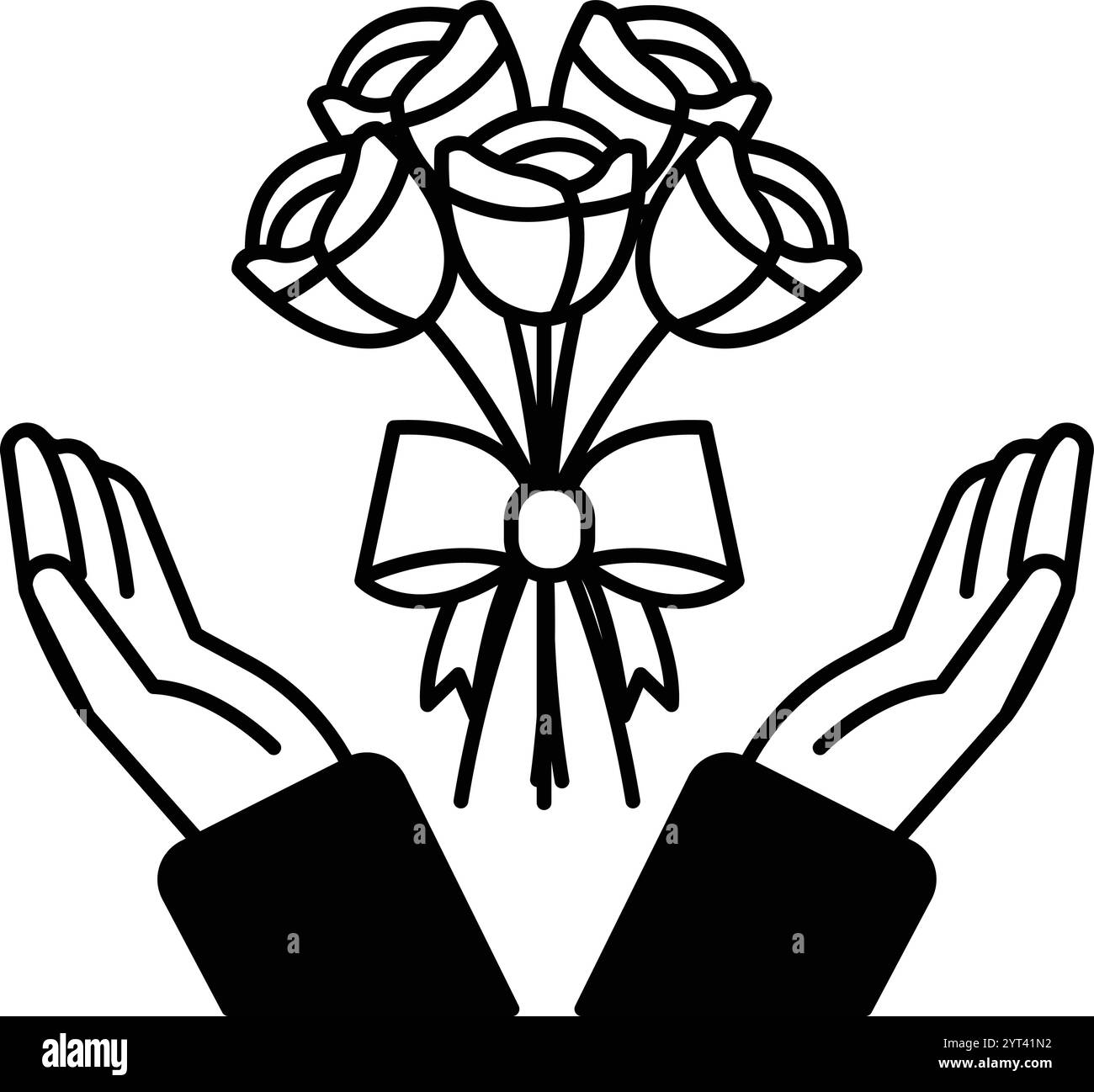 Un bouquet de roses rouges est tenu par deux mains symbolisant l'amour Illustration de Vecteur
