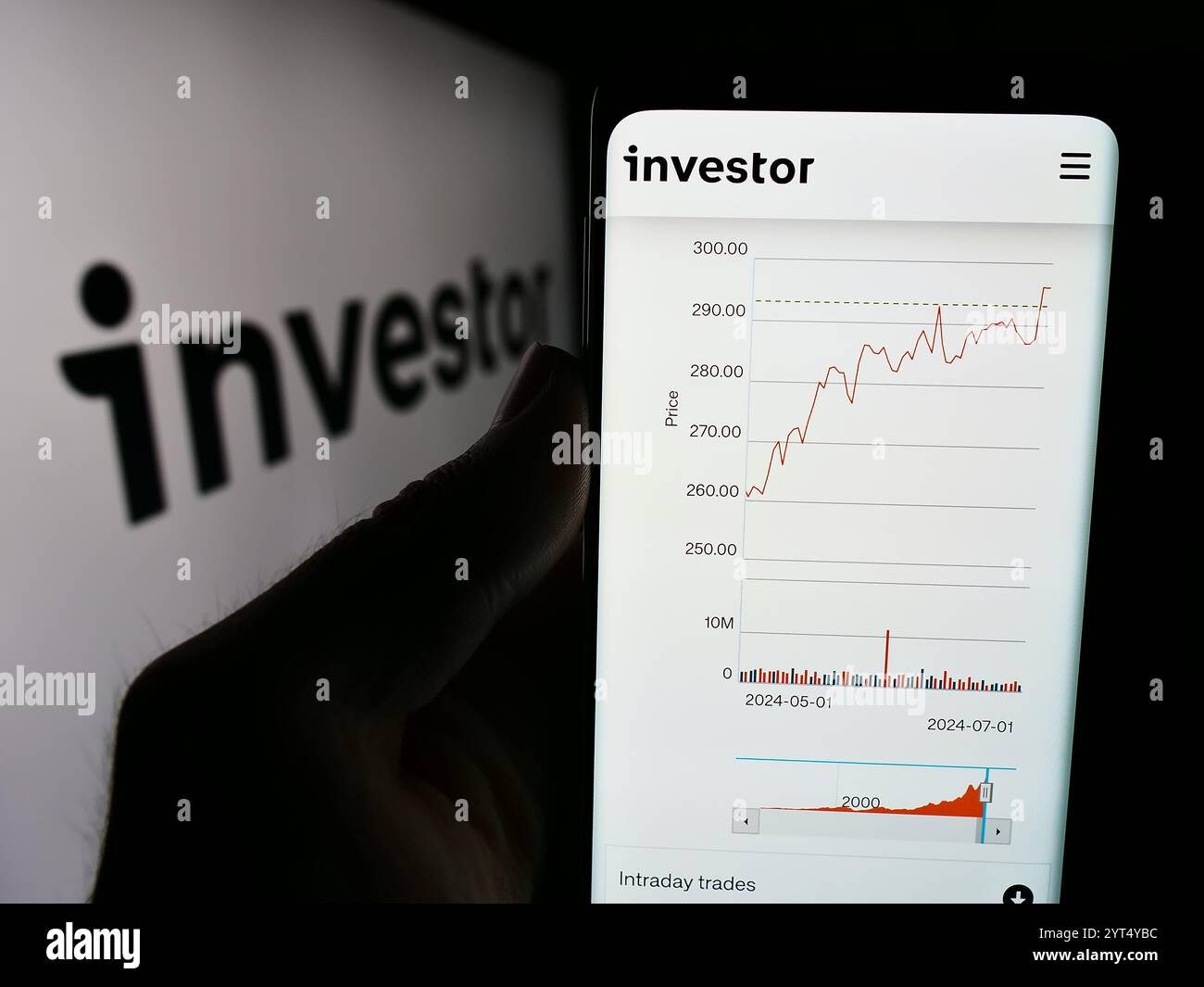 Allemagne. 19 juillet 2024. Dans cette illustration photo, une personne tient un smartphone avec la page Web de la société d'investissement suédoise Investor AB devant le logo de l'entreprise. (Crédit image : © timon Schneider/SOPA images via ZUMA Press Wire) USAGE ÉDITORIAL SEULEMENT ! Non destiné à UN USAGE commercial ! Banque D'Images