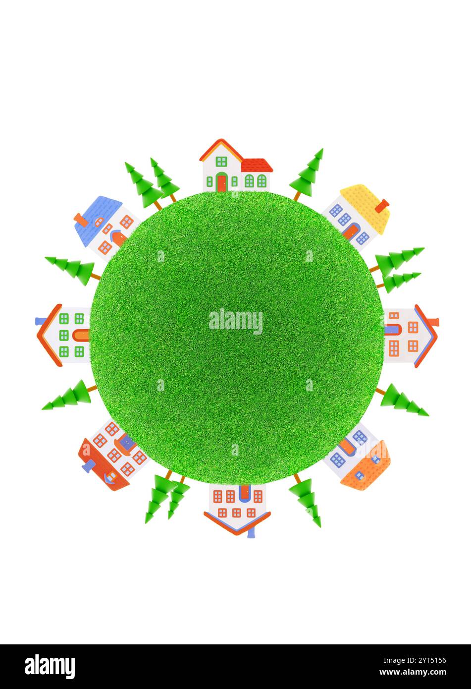 Sphère de pelouse et rangée de maisons Banque D'Images