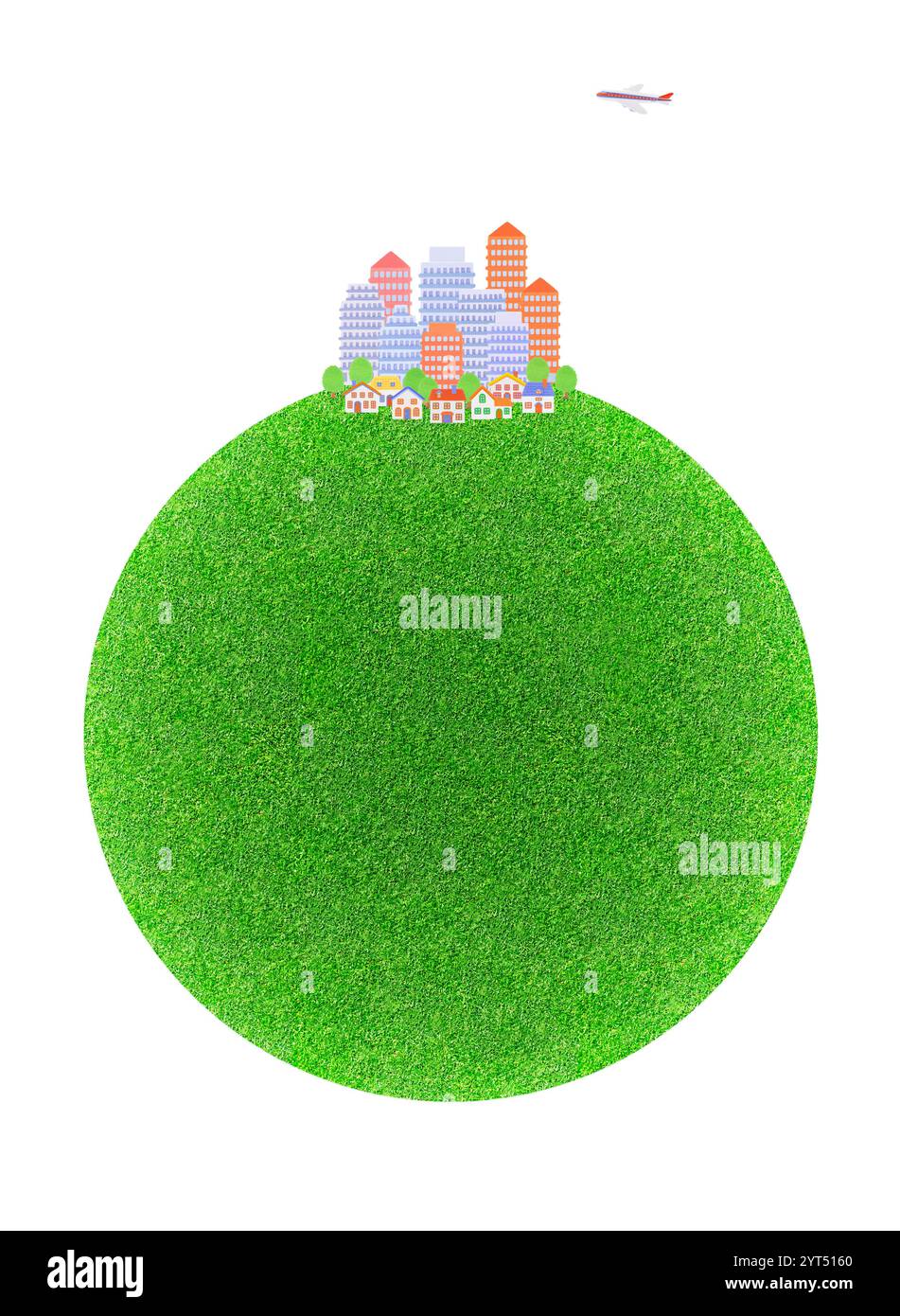 Sphère de pelouse avec rangée de maisons et de bâtiments Banque D'Images