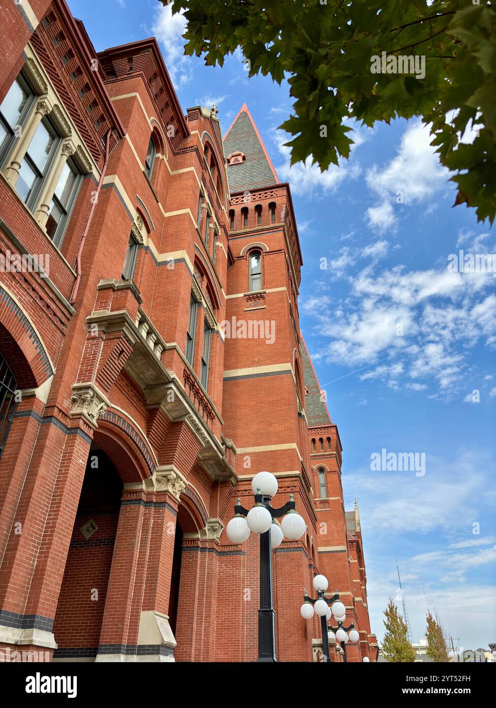 Entrée latérale du Cincinnati Music Hall et branches d'arbres Banque D'Images