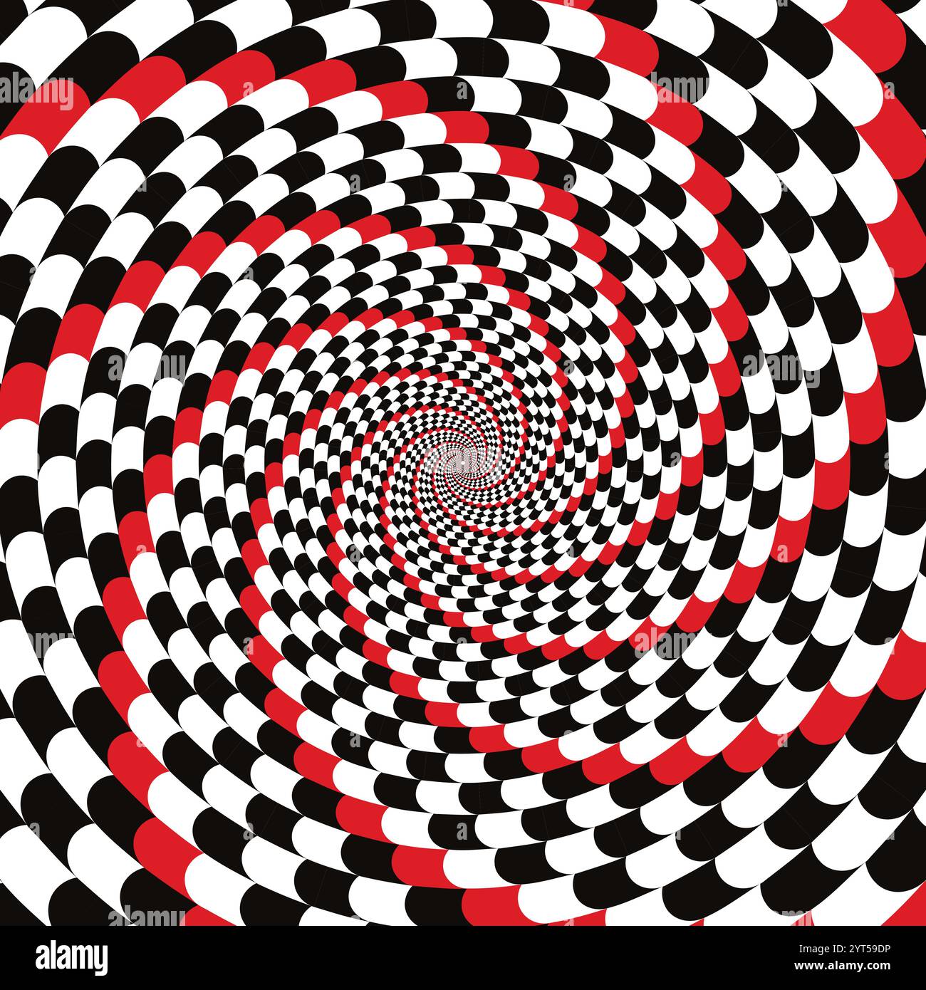 Drapeau à damier de course de vitesse, fond de tourbillon hypnotique en spirale, mouvement d'illusion d'optique, illustration vectorielle opt style art, géométrique abstrait, psychisme Illustration de Vecteur