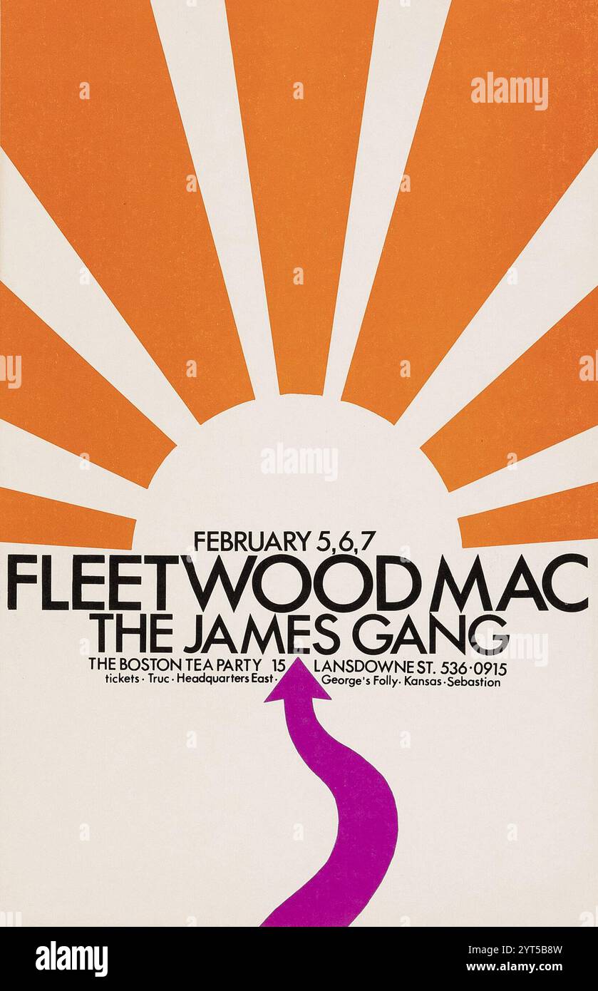 Peter Green's Fleetwood Mac, Joe Walsh, The James Gang - Boston Tea Party concert Poster, 5, 6, 7 février 1970 Banque D'Images