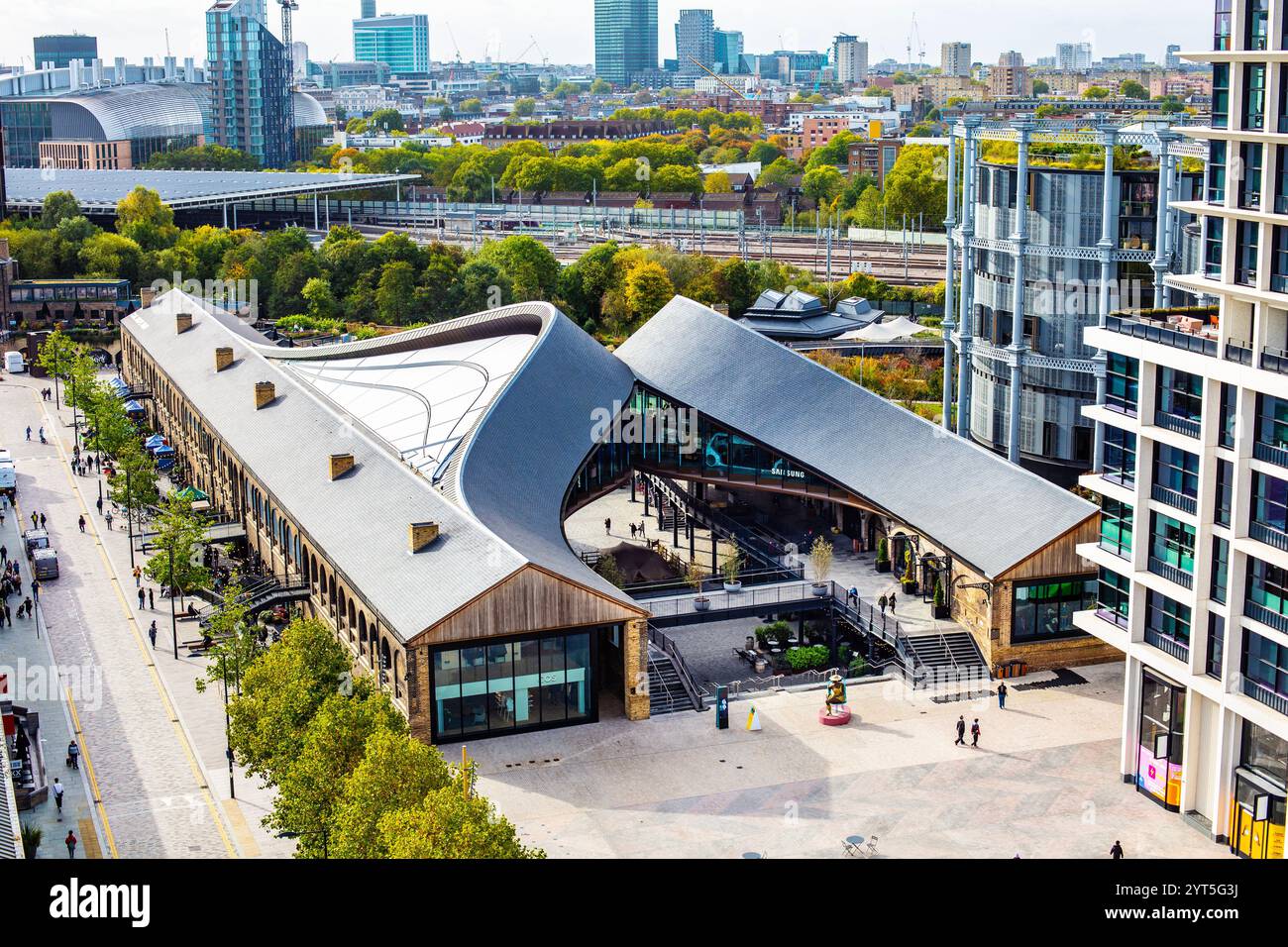 Vue aérienne de Coal Drops Yard, Kings Cross, Londres, Angleterre Banque D'Images