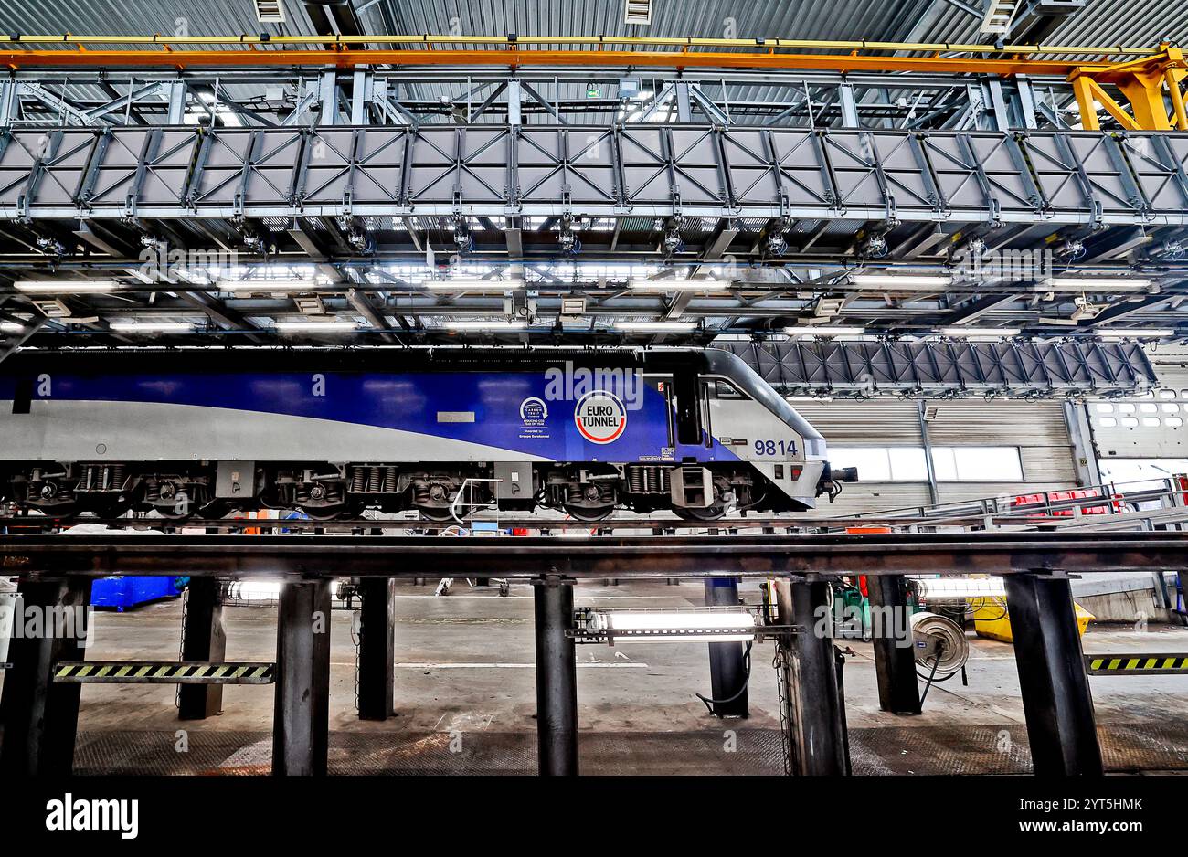 Coquelles (Nord de la France), 6 mai 2024 : visite de presse des infrastructures du tunnel sous la Manche à l'occasion du 30ème anniversaire d'Eurotunnel, le 30ème anniversaire Banque D'Images