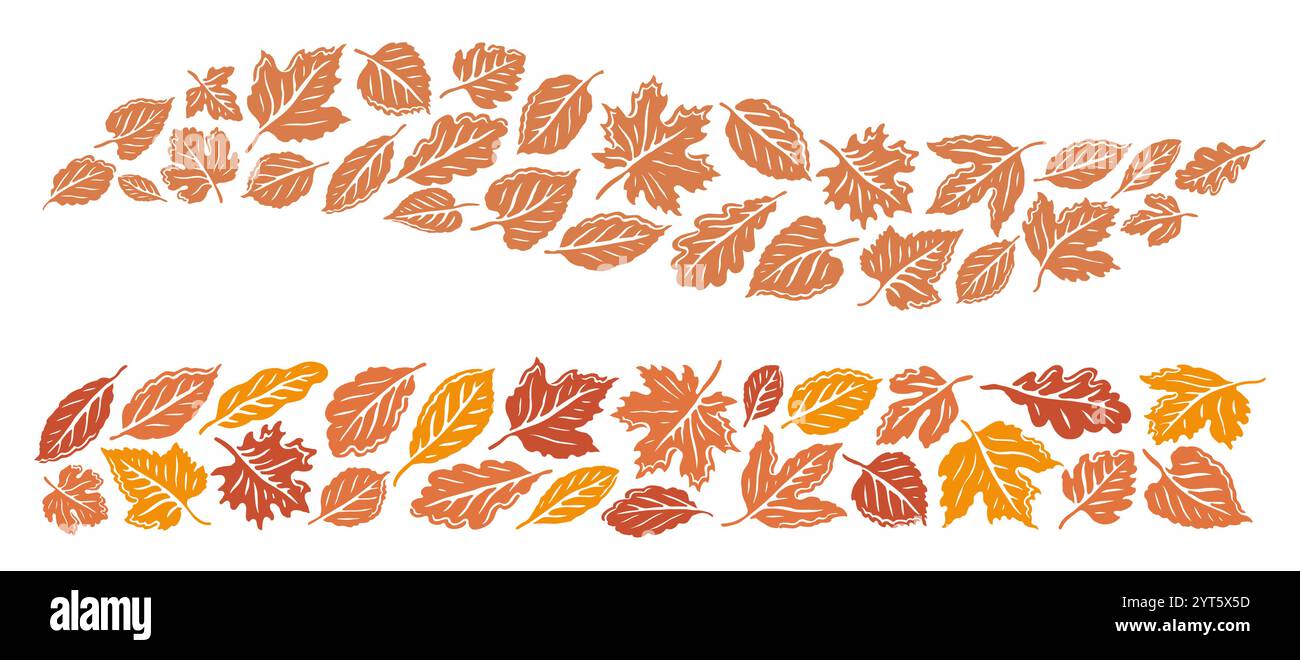 Ensemble d'ornement de feuilles d'automne tombant. Eléments de conception pour bannières, cartes ou étiquettes Illustration de Vecteur