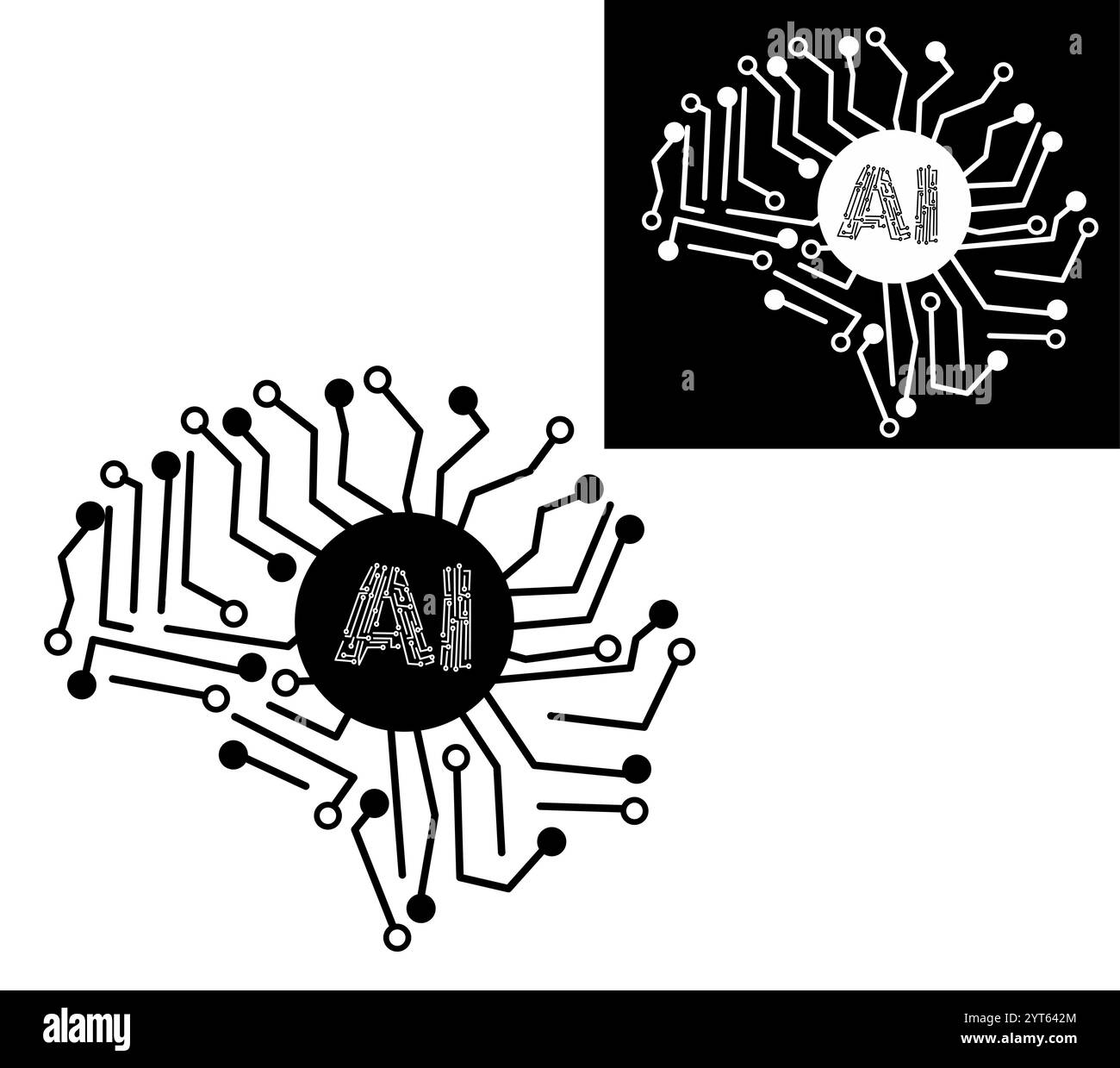 Artifial inteligence vecteur art technologie cerveau humain Microchip menton dans le cerveau ai travail dans la vie humaine Illustration de Vecteur