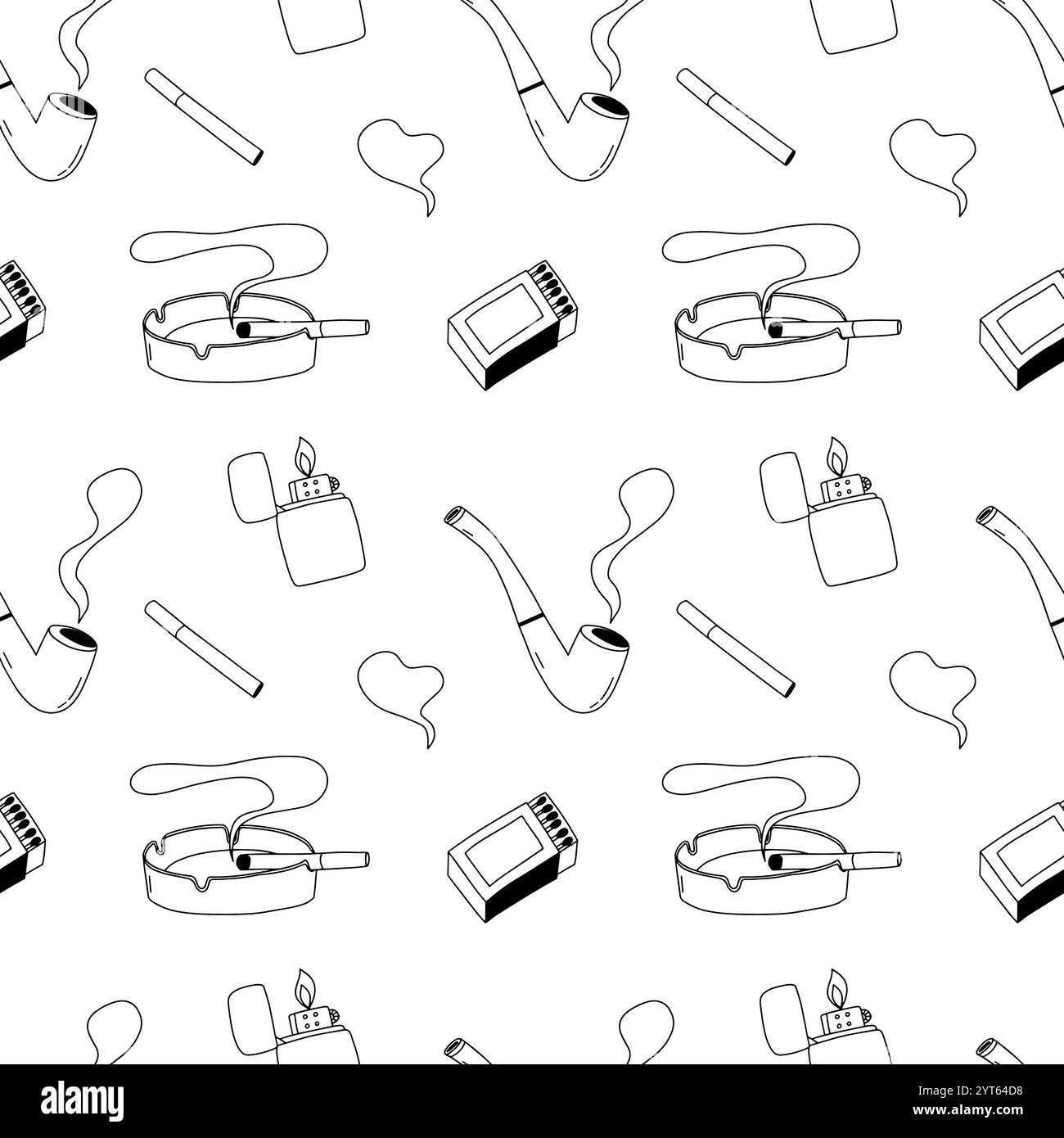 Cigarettes dessinées à la main et motif sans couture de tabacco Illustration de Vecteur