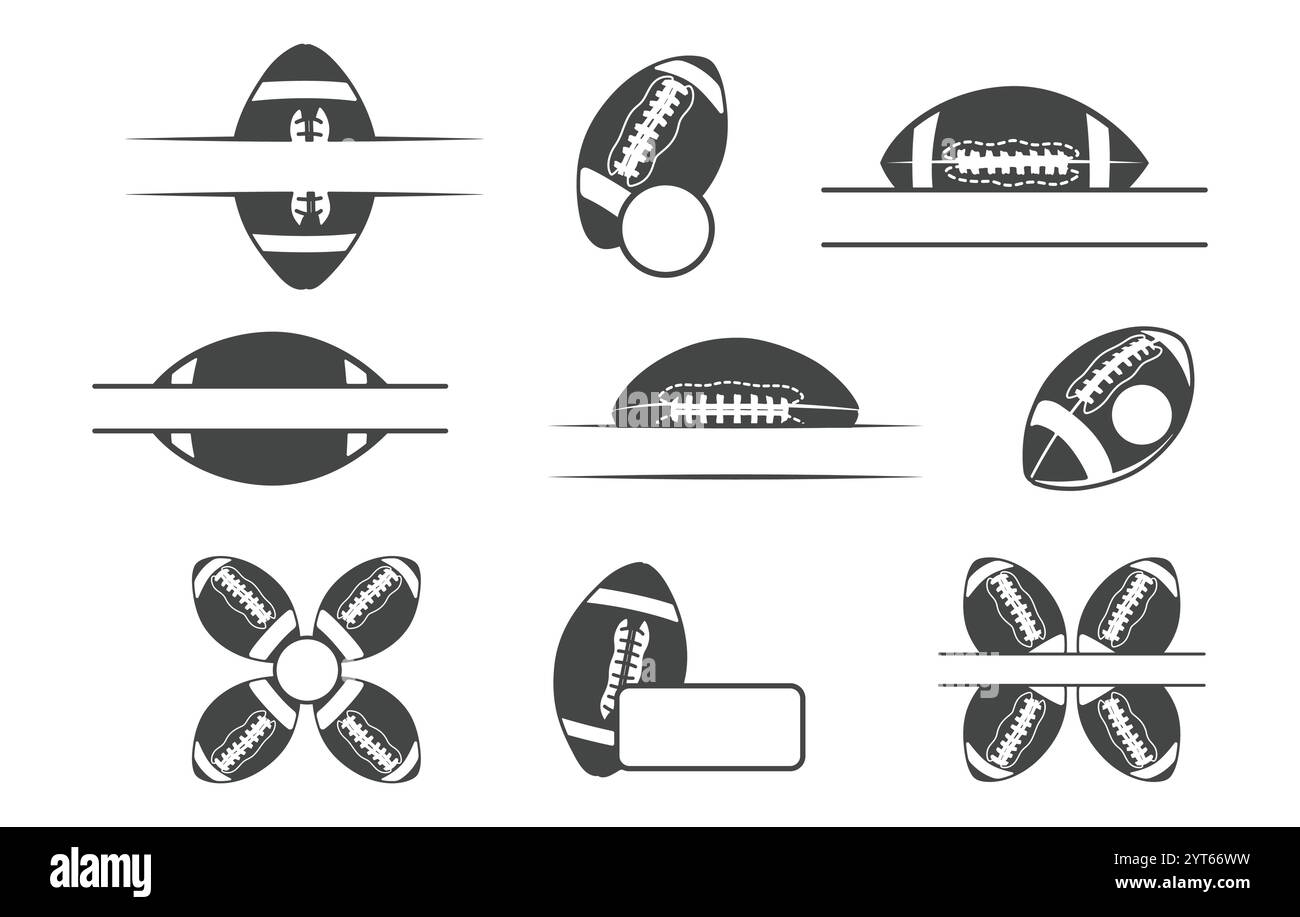 Icône monogramme de football américain, monogramme de balle de football américain, silhouette de monogramme de football américain, monogramme de football. Illustration de Vecteur