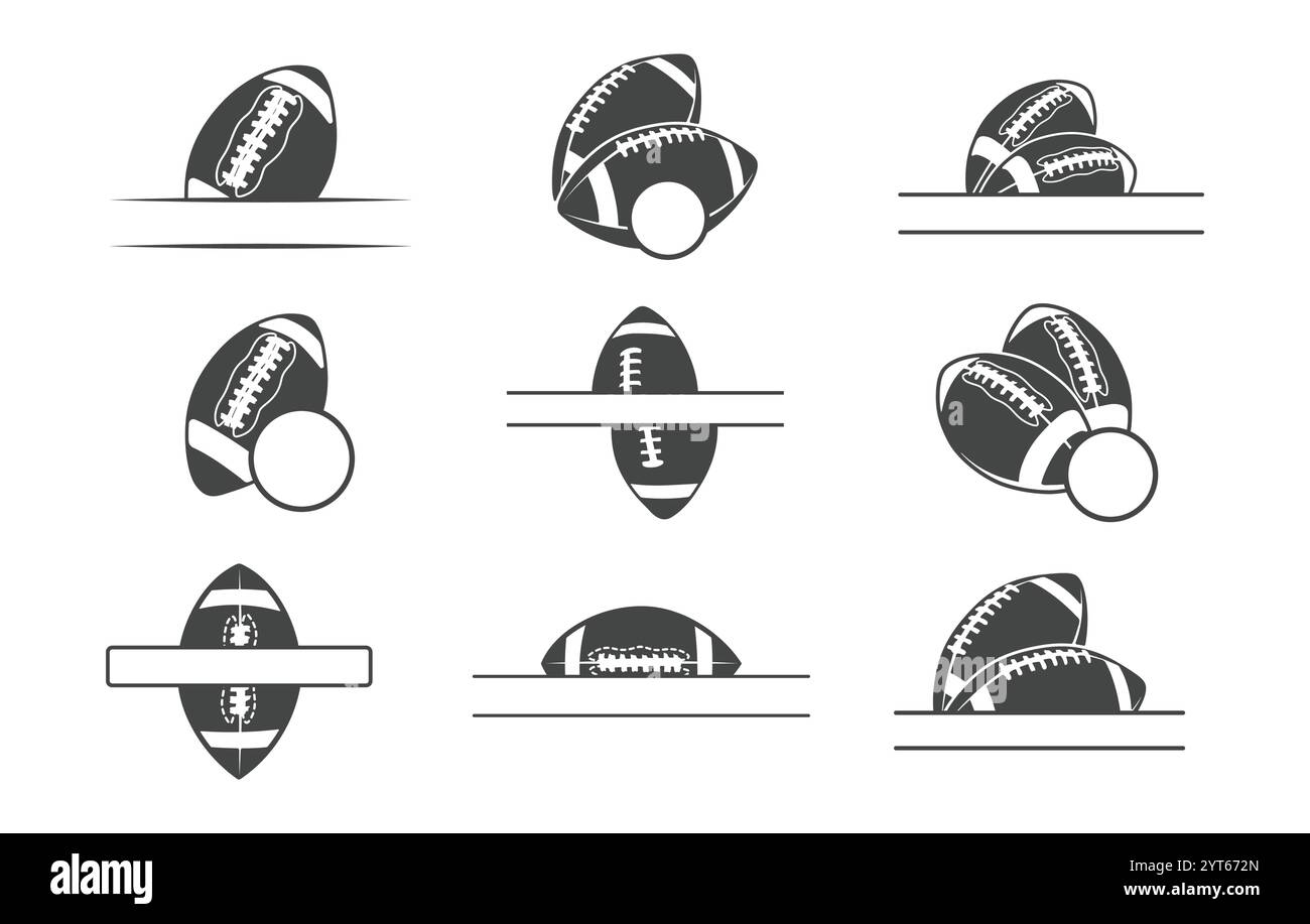 Illustration vectorielle de monogramme de balle de football américain, monogramme de football américain, silhouette de monogramme de football américain, monogramme de football. Illustration de Vecteur