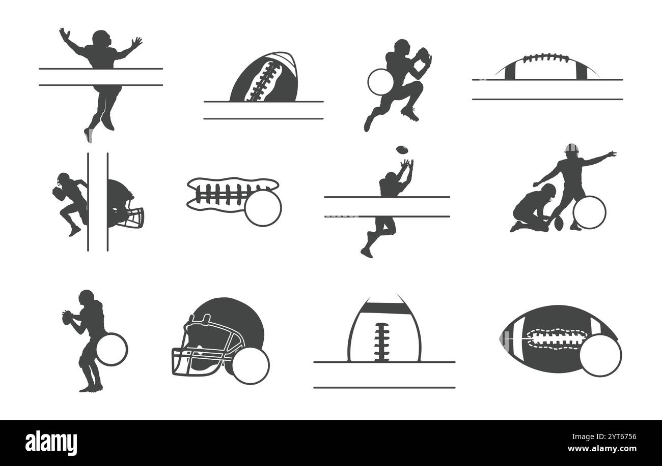 Monogramme de football américain, monogramme de balle de football américain, monogramme de football, monogramme de contour de football. Illustration de Vecteur
