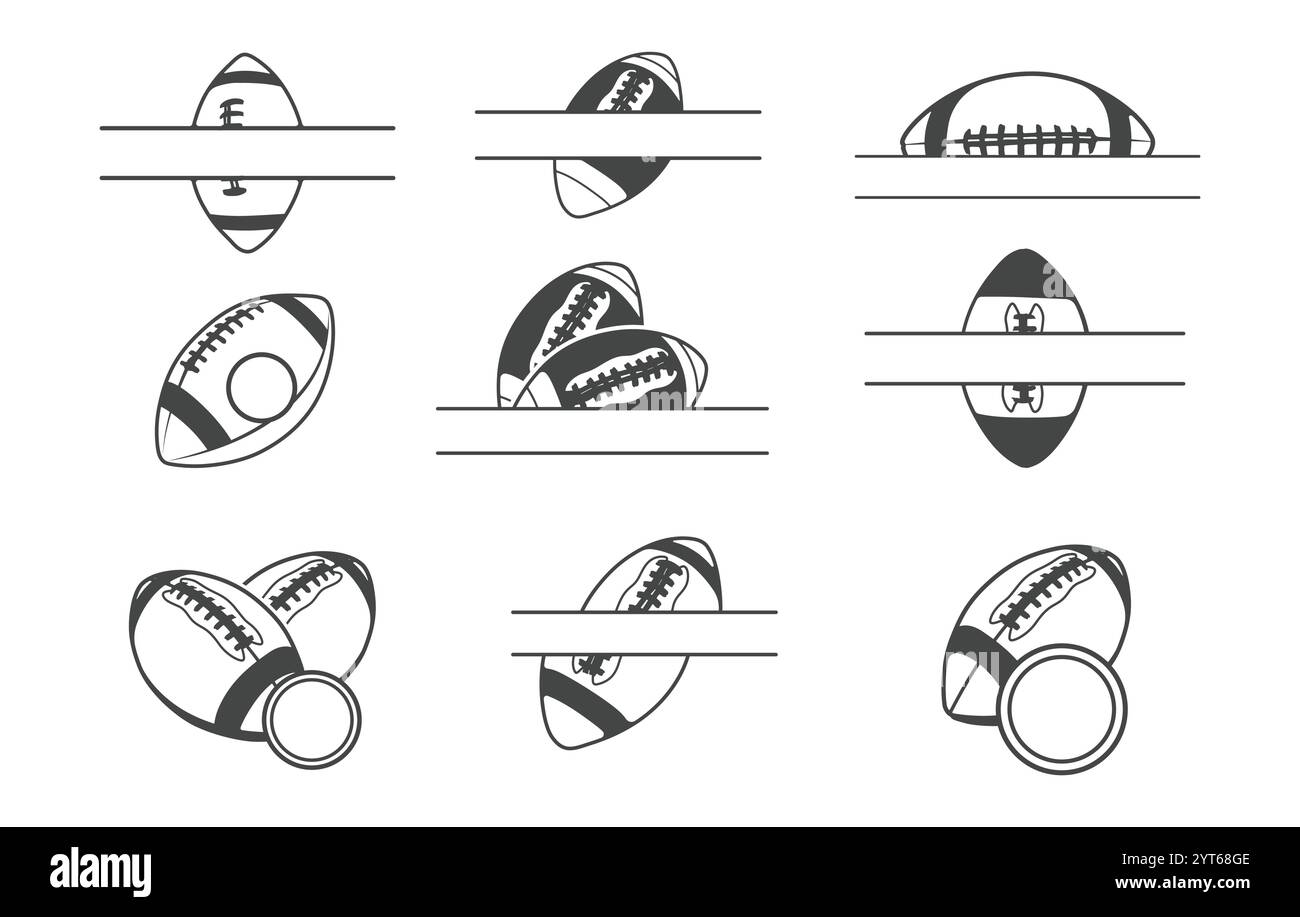 Monogramme de contour de football américain, monogramme de balle de football américain, silhouette de monogramme de contour de football, vecteurs de monogramme de football Illustration de Vecteur
