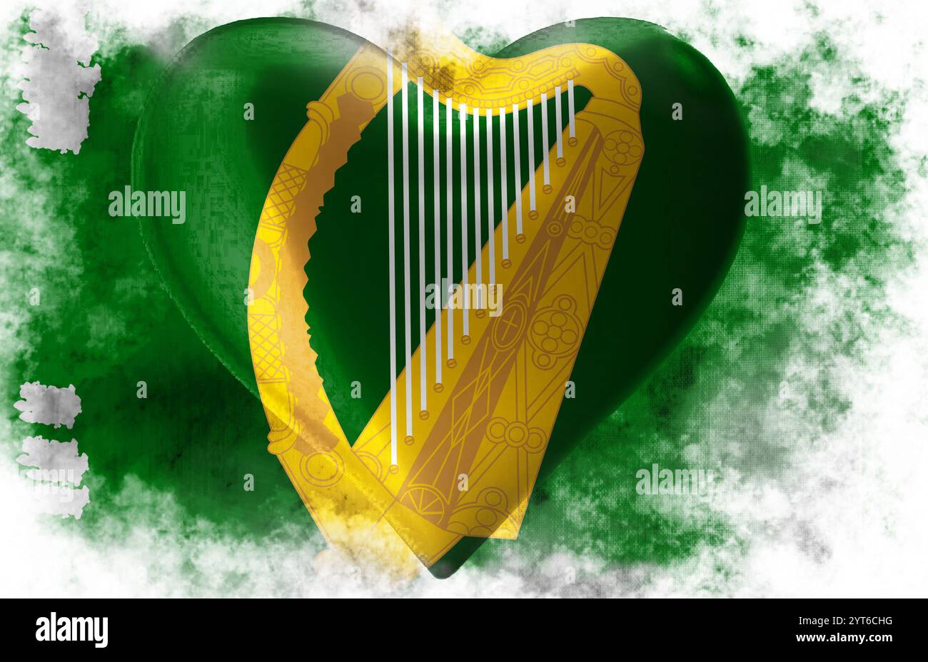 Fond en forme de coeur avec fond vert et instrument de lyre Banque D'Images