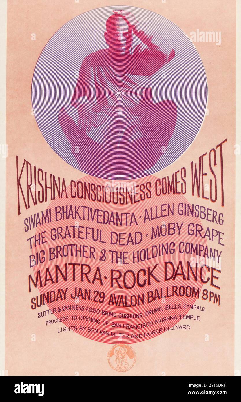 Krishna Consciousness Comes West - Grateful Dead, Janis Joplin avec Big Brother & The Holding Company, Moby Grape, Swami Bhaktivedanta, Allen Ginsberg, 1967 - Avalon Ballroom concert Poster Banque D'Images