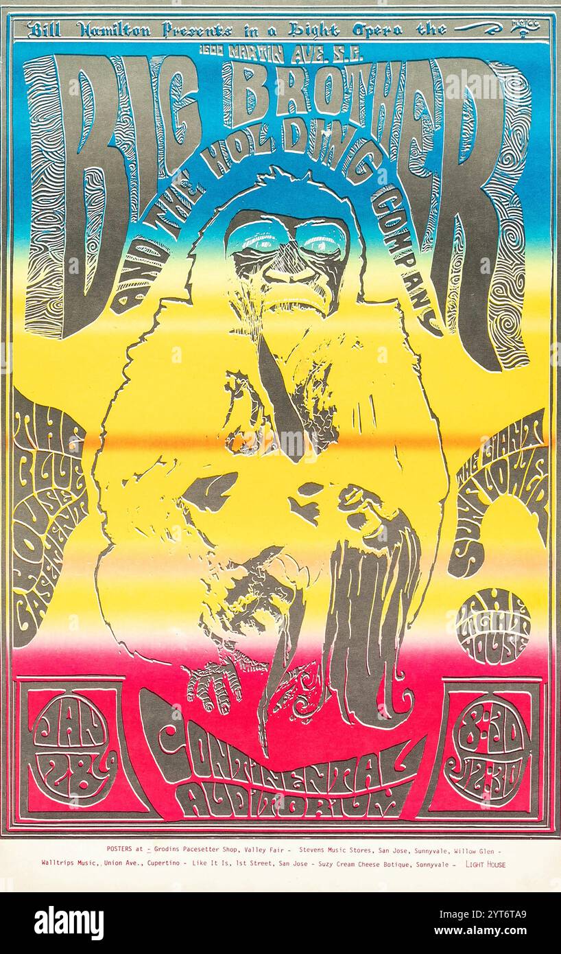 Big Brother et la Holding Company (Janis Joplin) au Continental Auditorium (Bill Hamilton, 1967). Affiche de concert des années 1960 - le sous-sol de la Maison bleue Banque D'Images