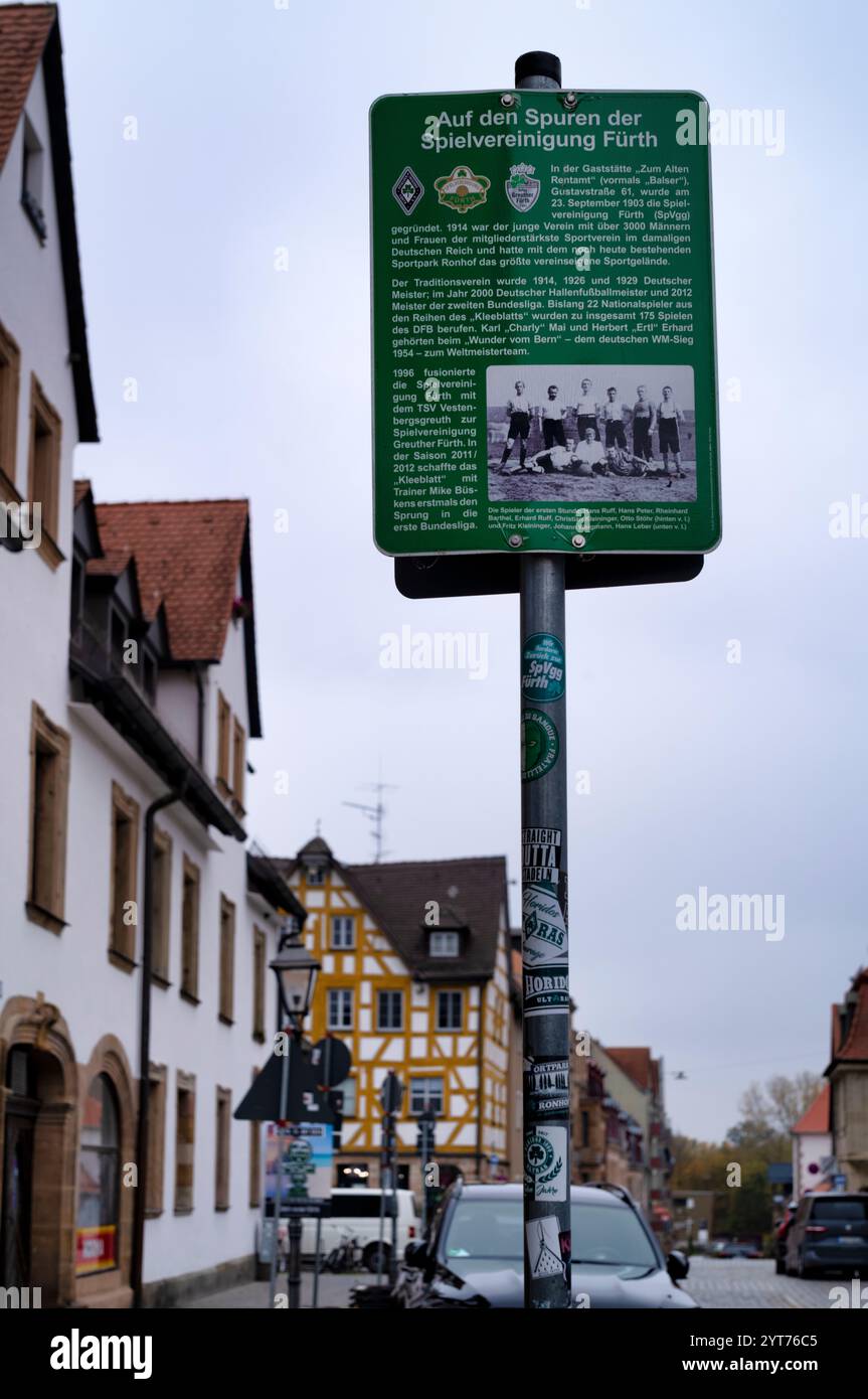 Plaque commémorative pour l'endroit où le club de football Spielvereinigung SpVgg Fürth a été fondé, Restaurant zum alten Rentamt, vieille ville, Fürth, Franconie, Bavière, Allemagne Banque D'Images