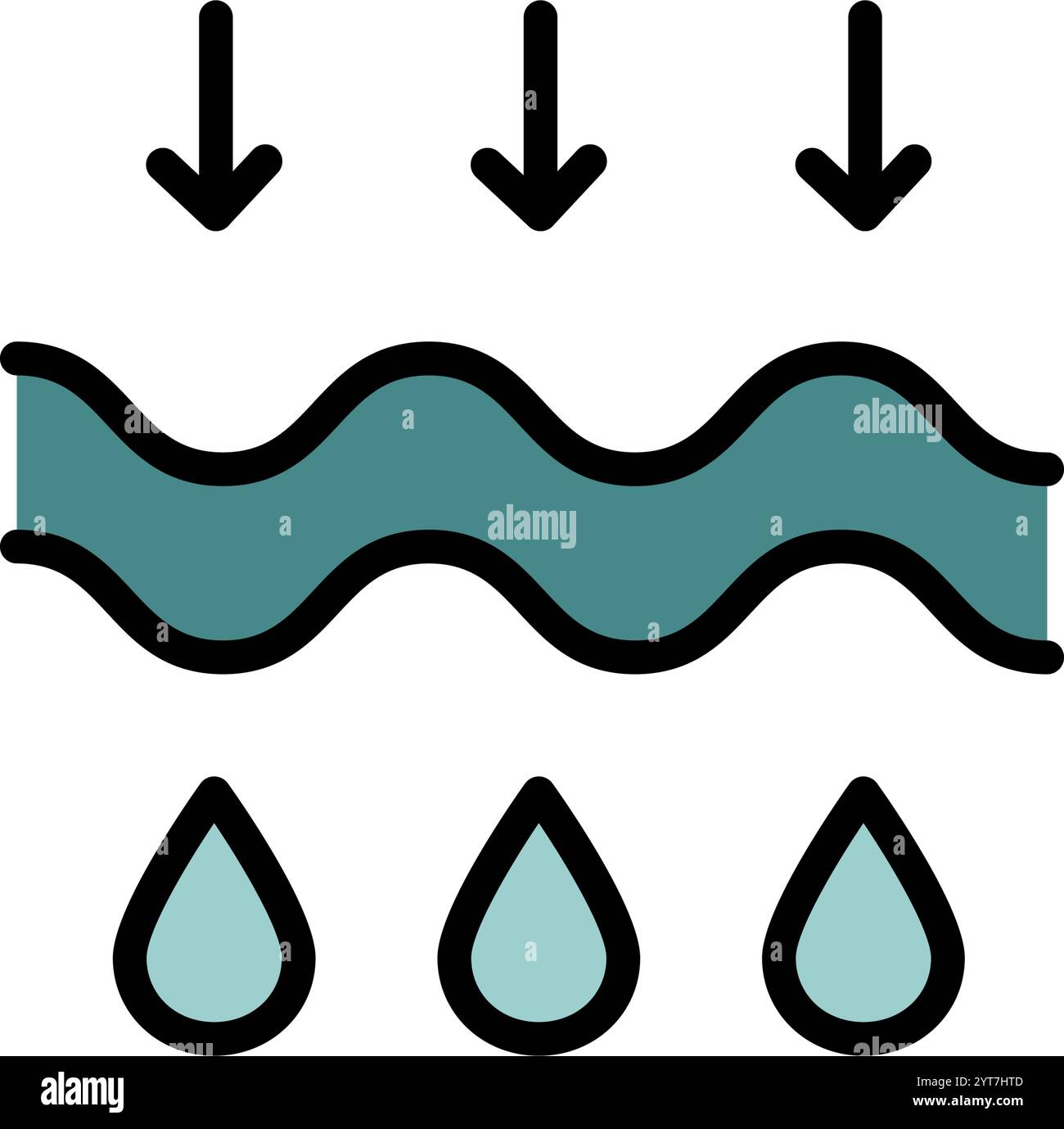 Icône de couleur de filtration de l'eau. Gouttes de pluie, molécule H2O, filtre de purification, illustration d'eau pure. Pictogramme plat pour boisson. Vecteur simple isolé o Illustration de Vecteur