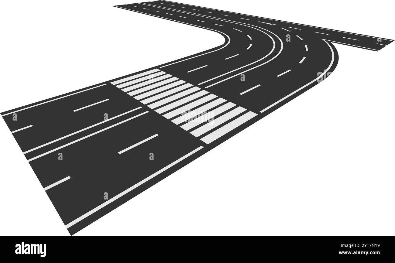 Route goudronnée sinueuse avec un passage clairement marqué menant à un virage serré, représentant les trajets, les choix et les changements de direction le long de la route Illustration de Vecteur