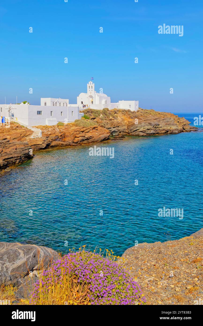 Monastère Chrisopigi, île de Sifnos, îles Cyclades, Grèce Banque D'Images