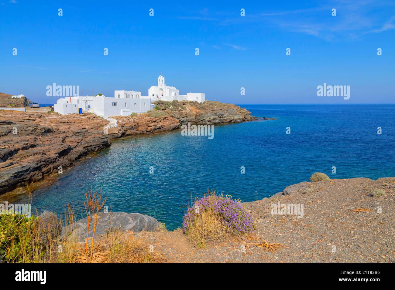 Monastère Chrisopigi, île de Sifnos, îles Cyclades, Grèce Banque D'Images