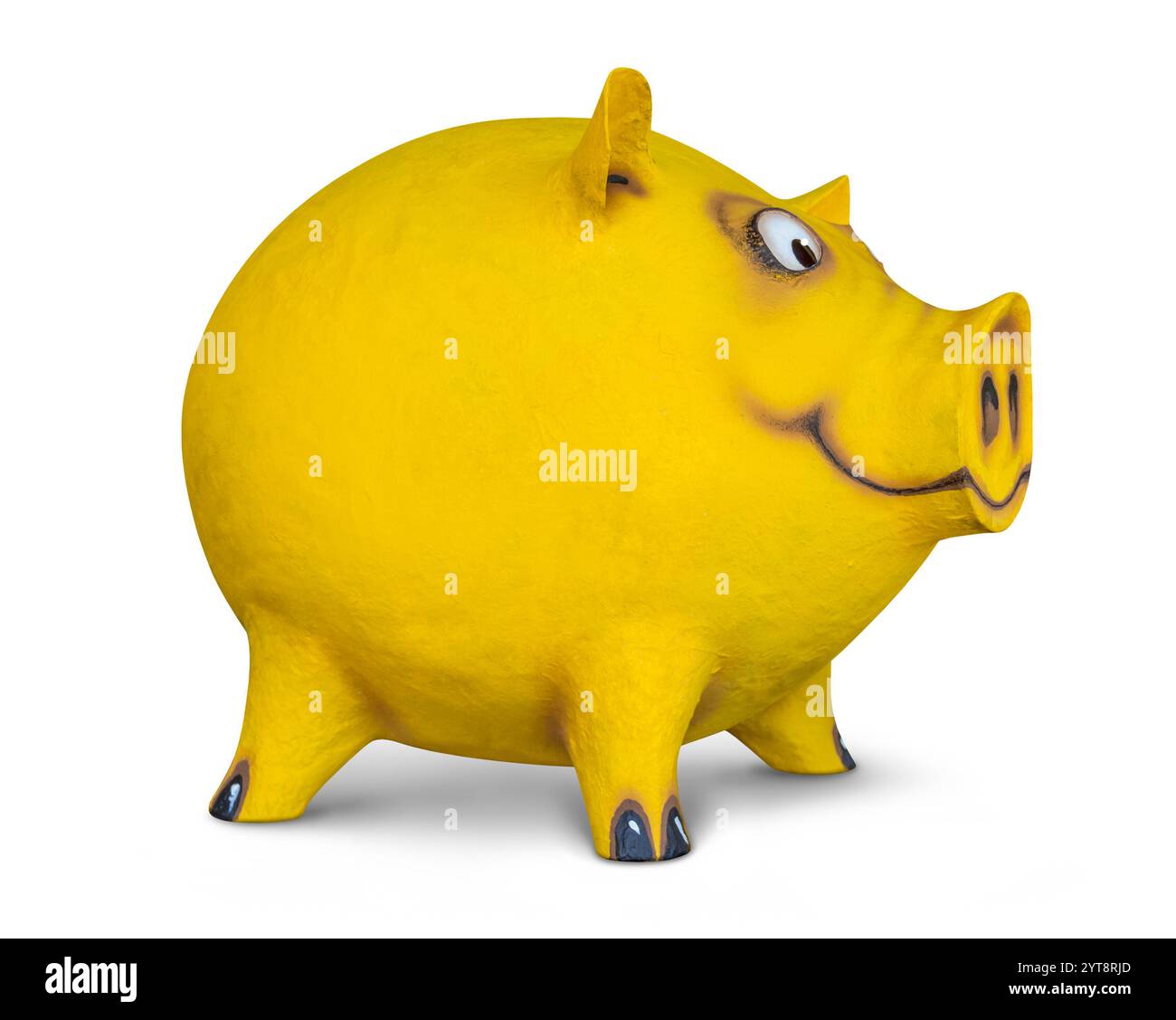 Figure d'un cochon jaune drôle fait par moi dans le dos blanc avec ombre Banque D'Images