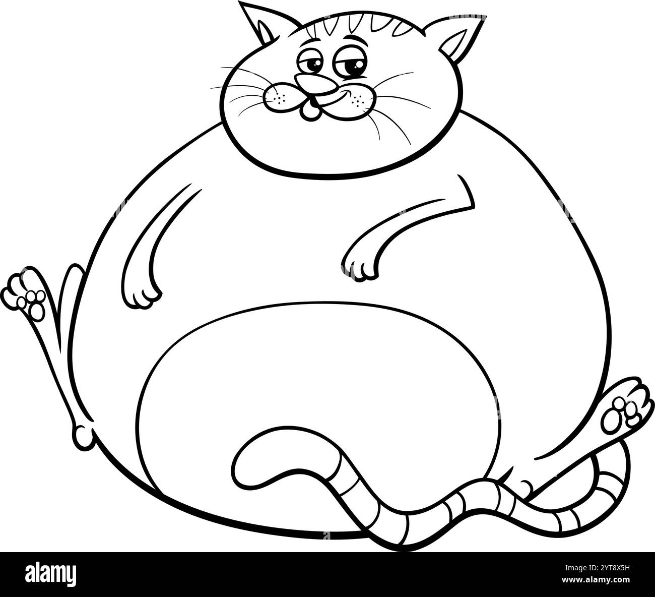 Illustration de dessin animé de la page de coloration drôle de personnage d'animal comique de chat gras Illustration de Vecteur