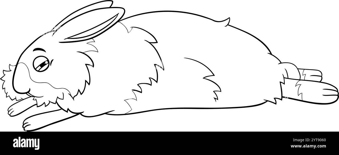 Illustration de bande dessinée de drôle miniature lapin endormi personnage comique animal page de coloriage Illustration de Vecteur