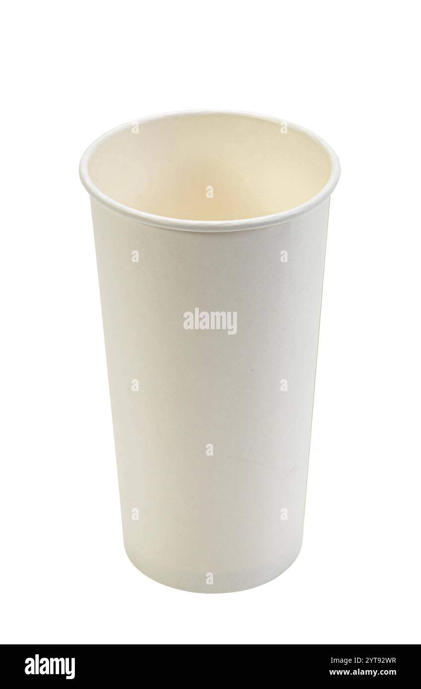 Tasse de papier sur fond blanc Banque D'Images