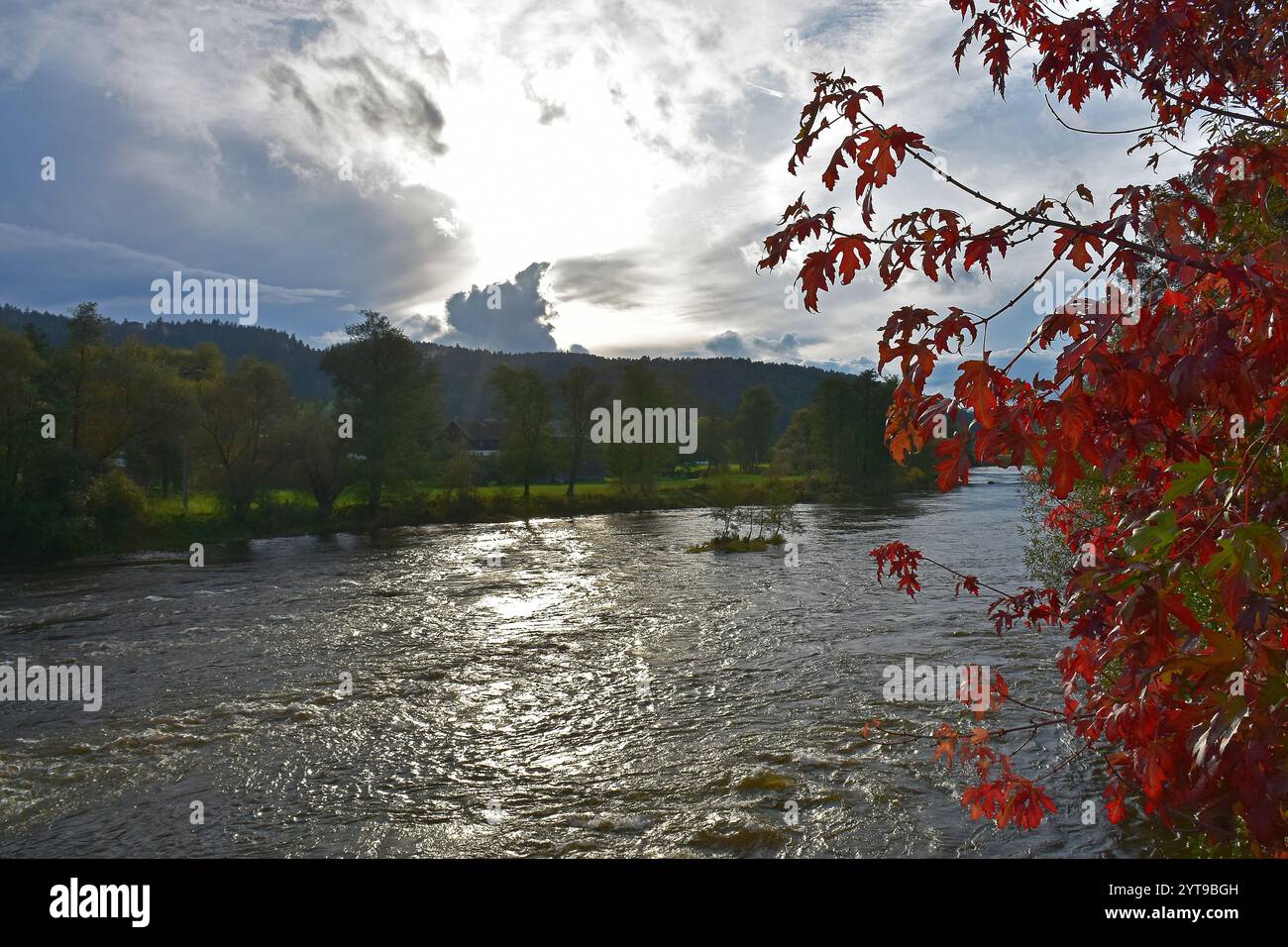 Derniers rayons de soleil sur la pluie près de Blaibach, Haut-Palatinat Banque D'Images