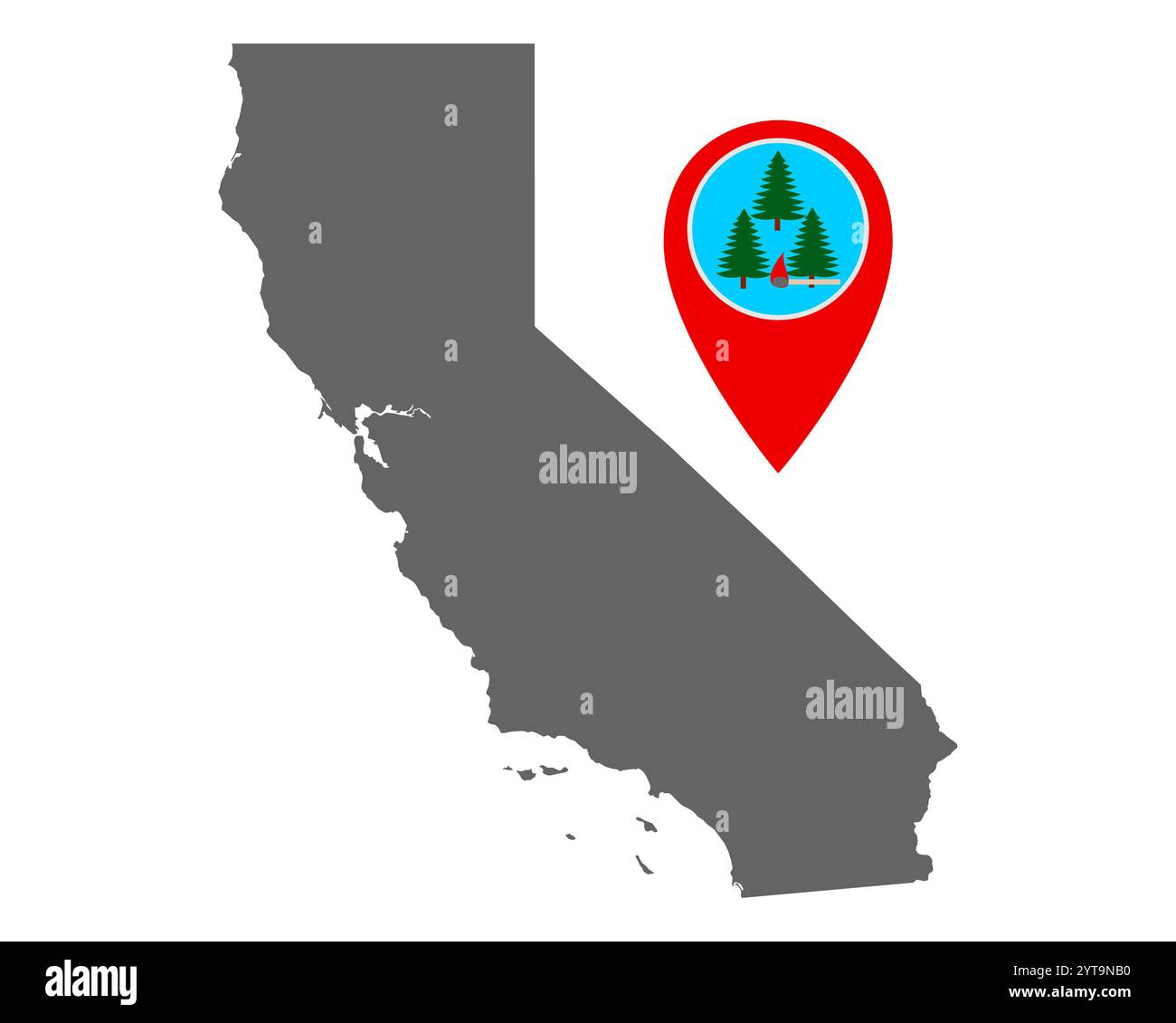 La carte de la Californie et de l'axe avec voyant d'alarme incendie Banque D'Images