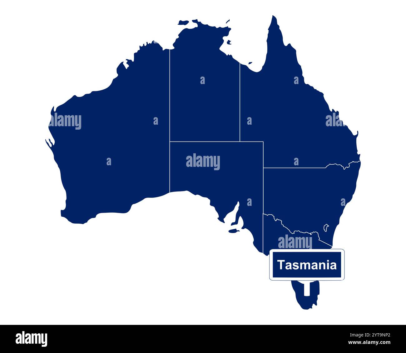 Tasmanie avec carte de l'Australie et panneau de signalisation Banque D'Images