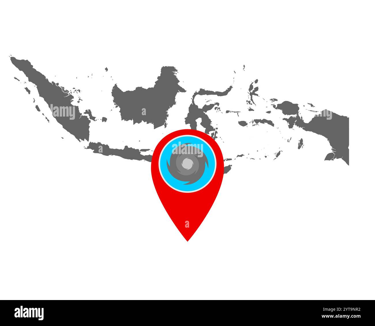 Carte de l'Indonésie et épingle avec avertissement d'ouragan Banque D'Images