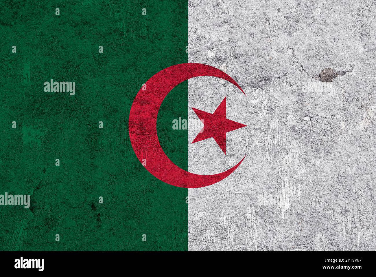 Drapeau algérien sur béton altéré Banque D'Images