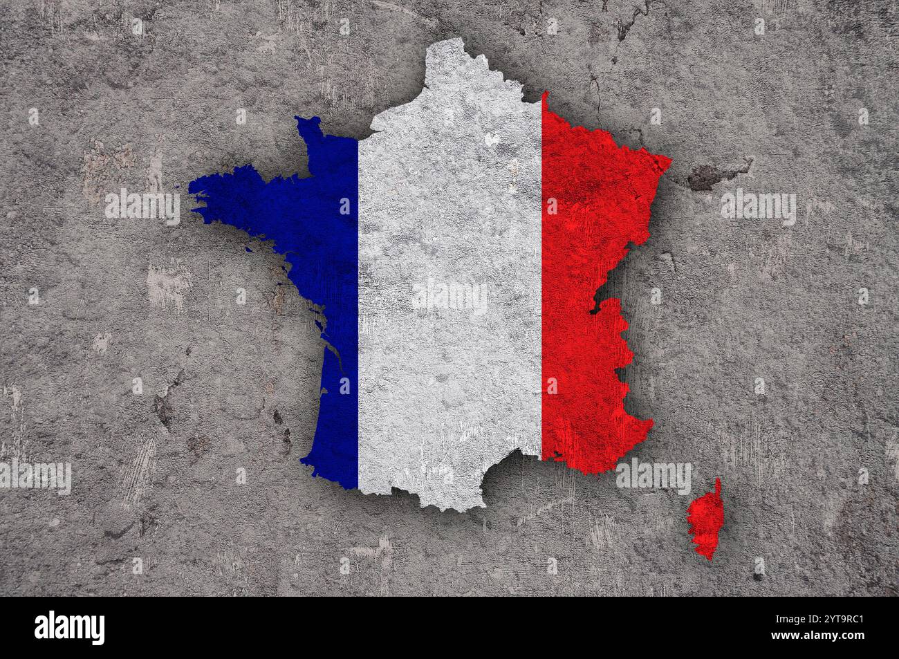 Carte et drapeau de la France sur le béton abîmé Banque D'Images