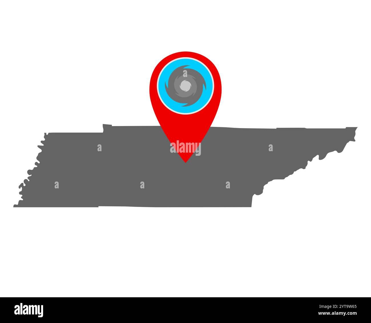 Carte du Tennessee et PIN avec avertissement d'ouragan Banque D'Images