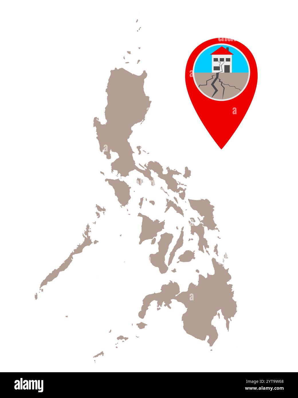 La carte des Philippines et la broche avec symbole séisme Banque D'Images