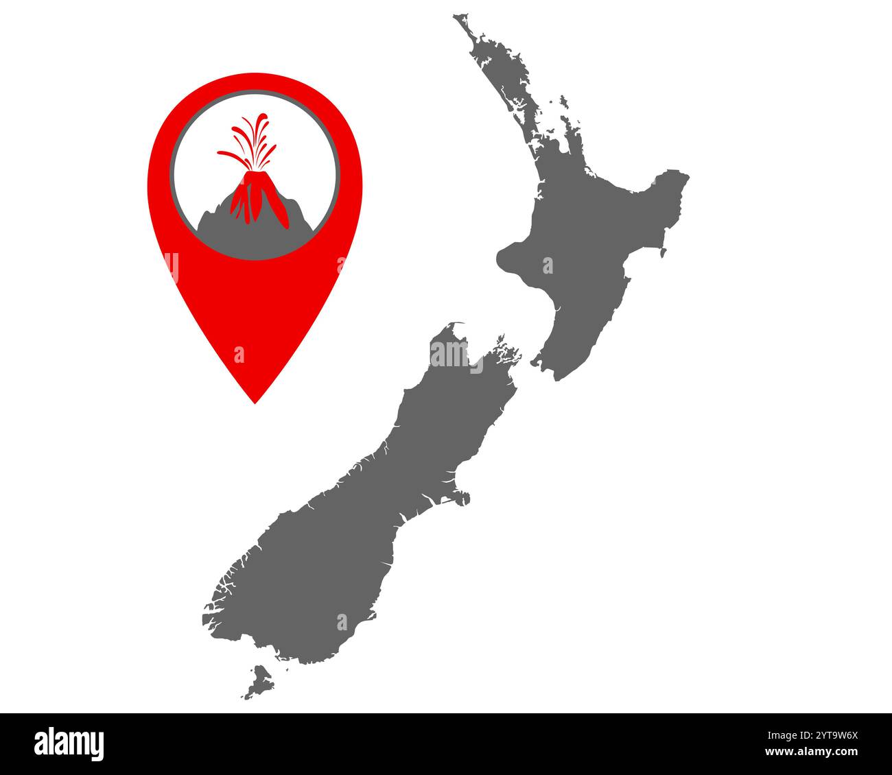 Carte de Nouvelle-Zélande avec indicateur de volcan Banque D'Images