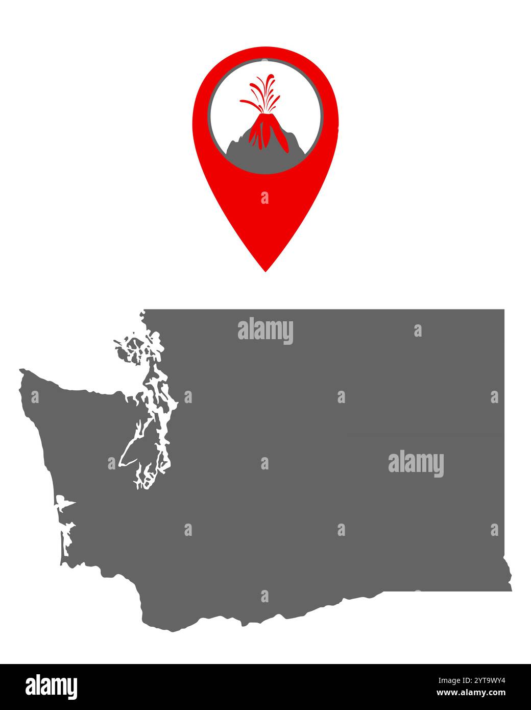 Carte de Washington avec indicateur de volcan Banque D'Images