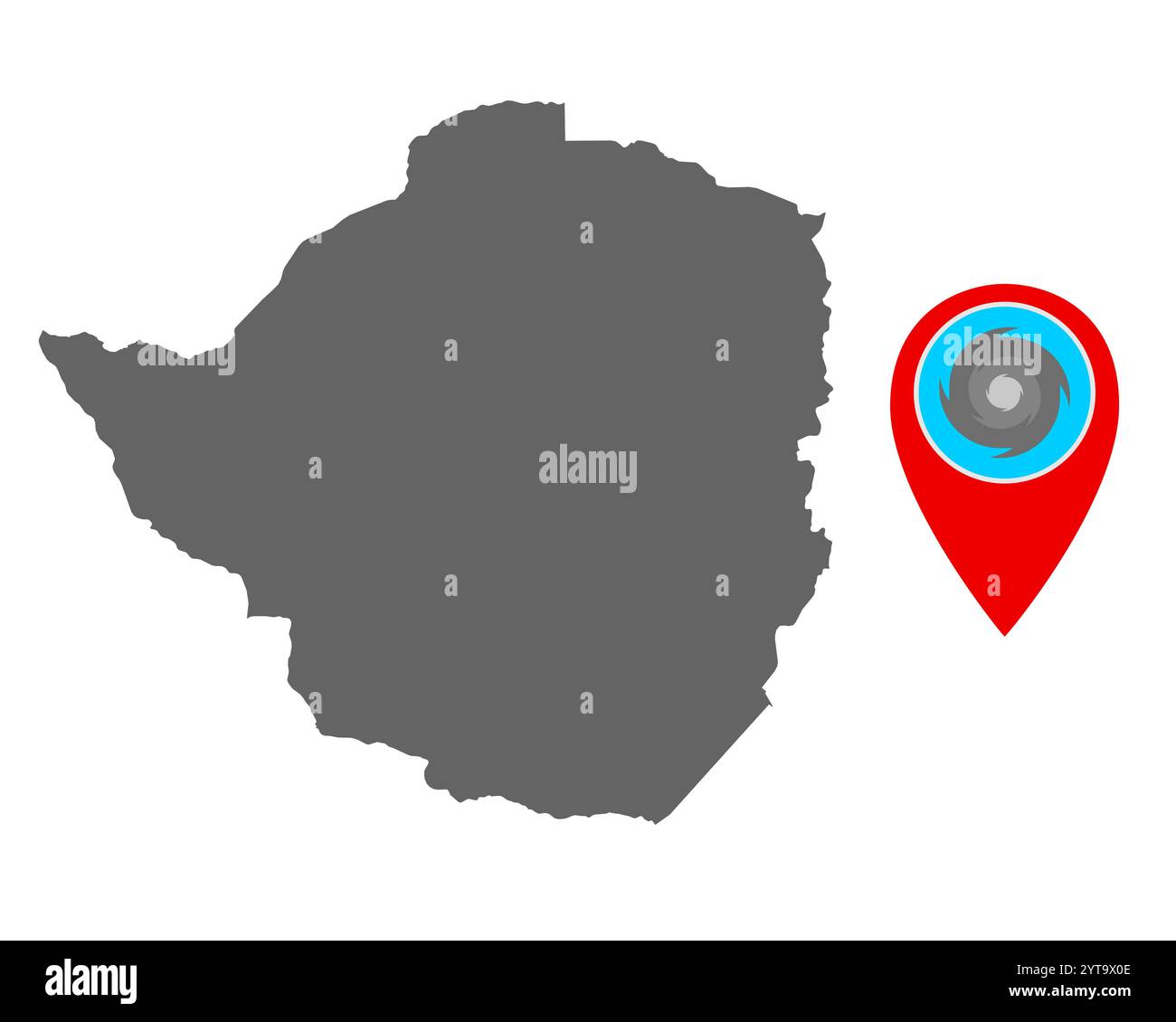 La carte du Zimbabwe et la broche avec avertissement d'ouragan Banque D'Images
