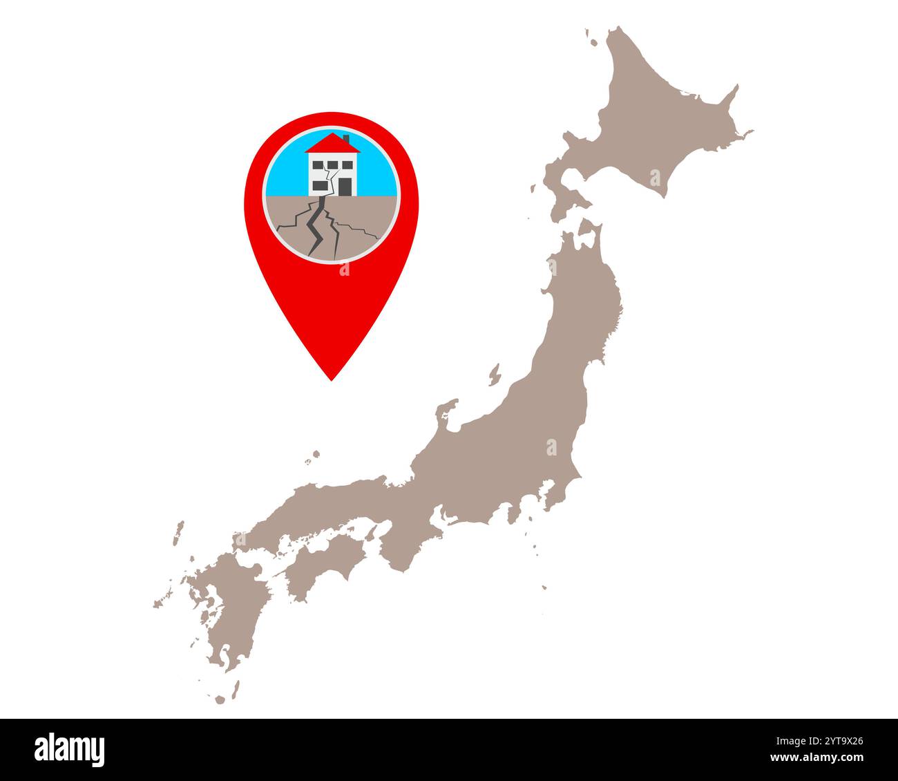 La carte du Japon et de l'axe avec symbole séisme Banque D'Images