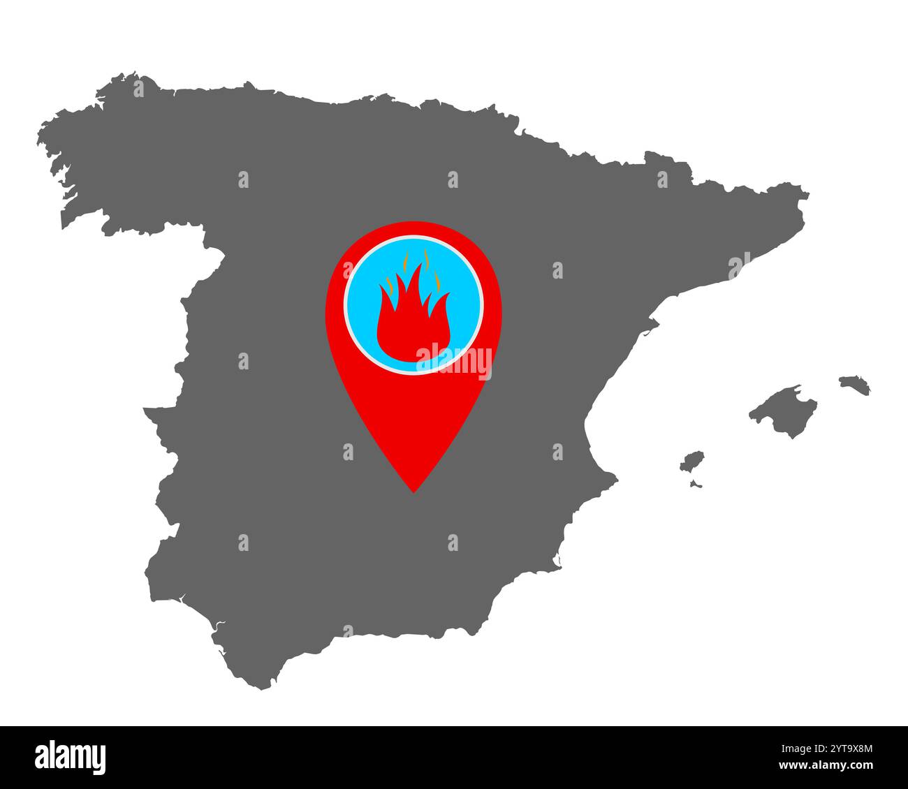 Carte de l'Espagne et la broche avec voyant d'alarme incendie Banque D'Images