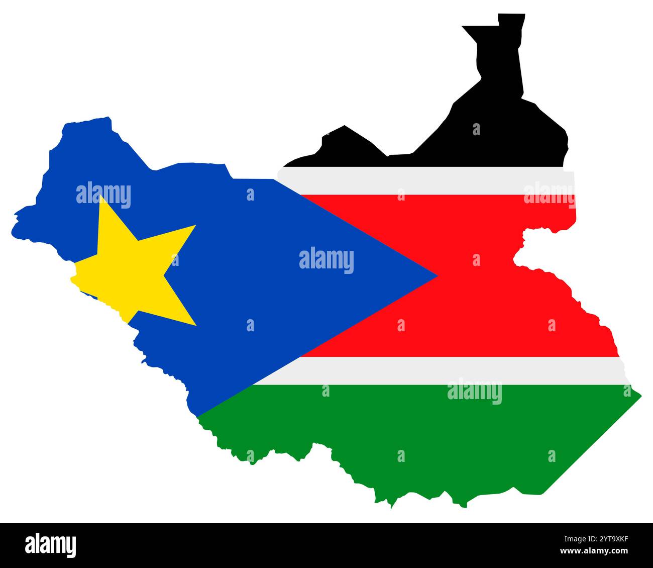 Drapeau sur la carte du Sud Soudan Banque D'Images