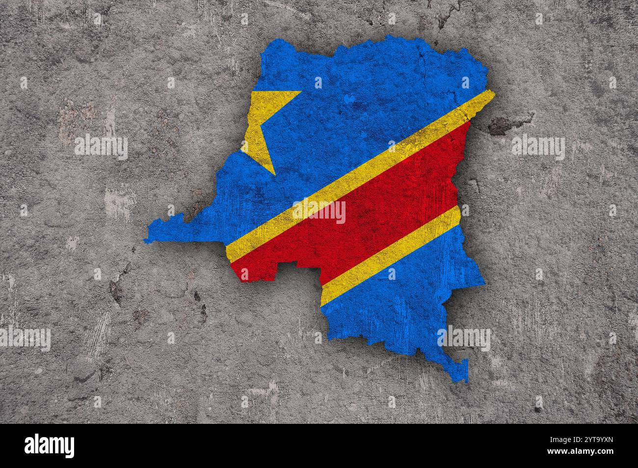 Carte et drapeau de la République démocratique du Congo sur béton altéré Banque D'Images