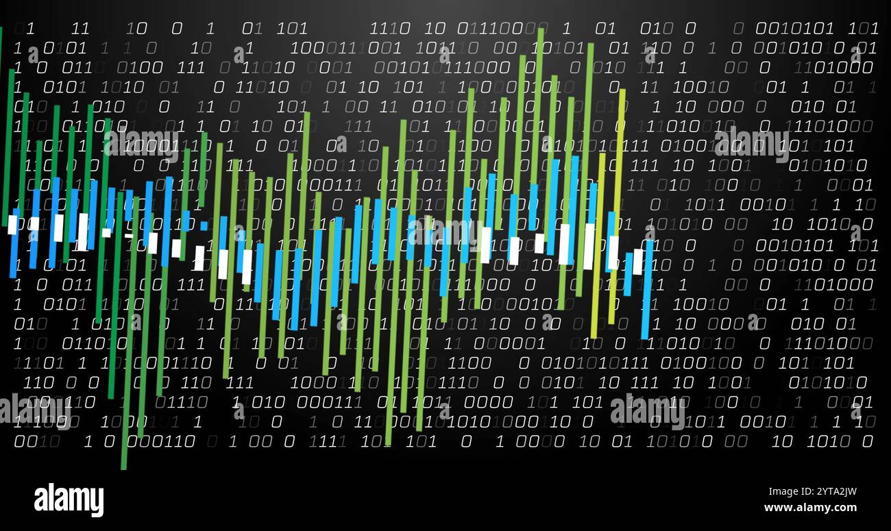Code binaire et image graphique à barres représentant l'analyse des données Banque D'Images