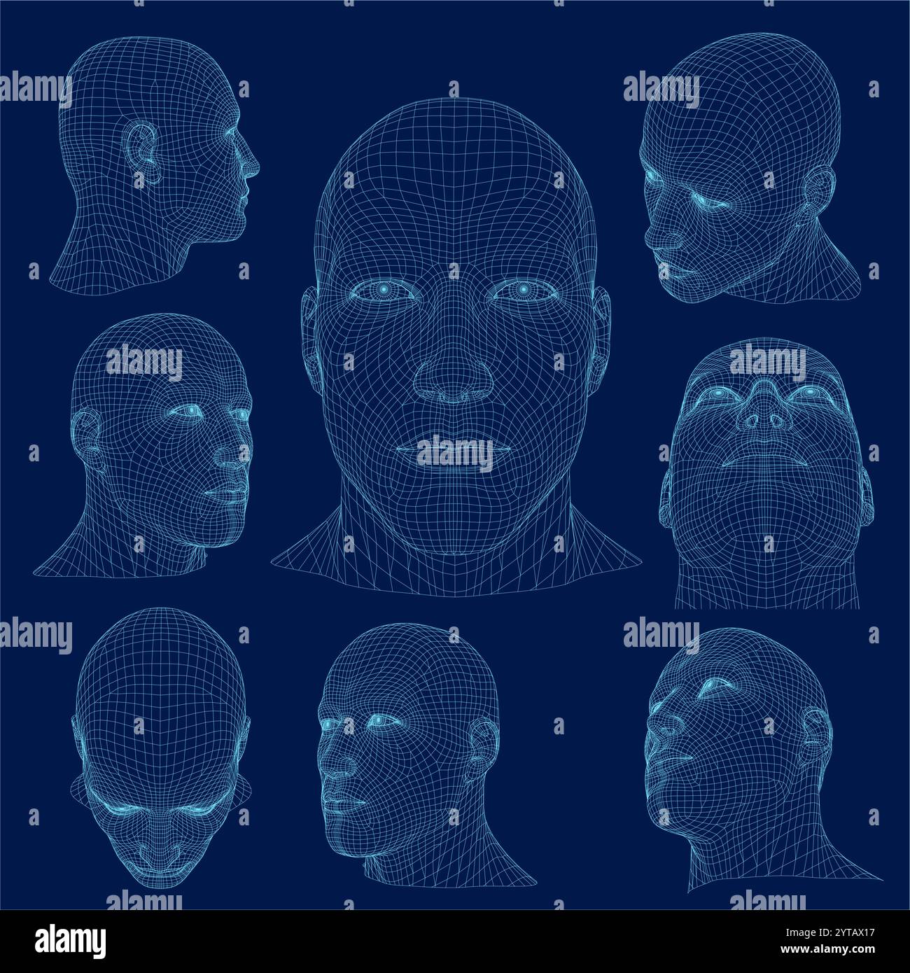 Set avec une tête polygonale d'un homme 3D. Illustration de Vecteur