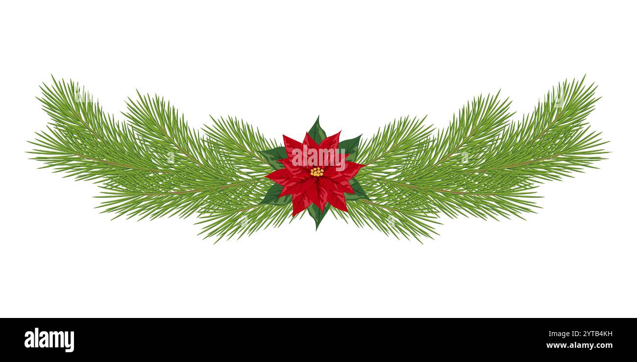 Motif poinsettia de Noël et guirlande de pins Illustration de Vecteur