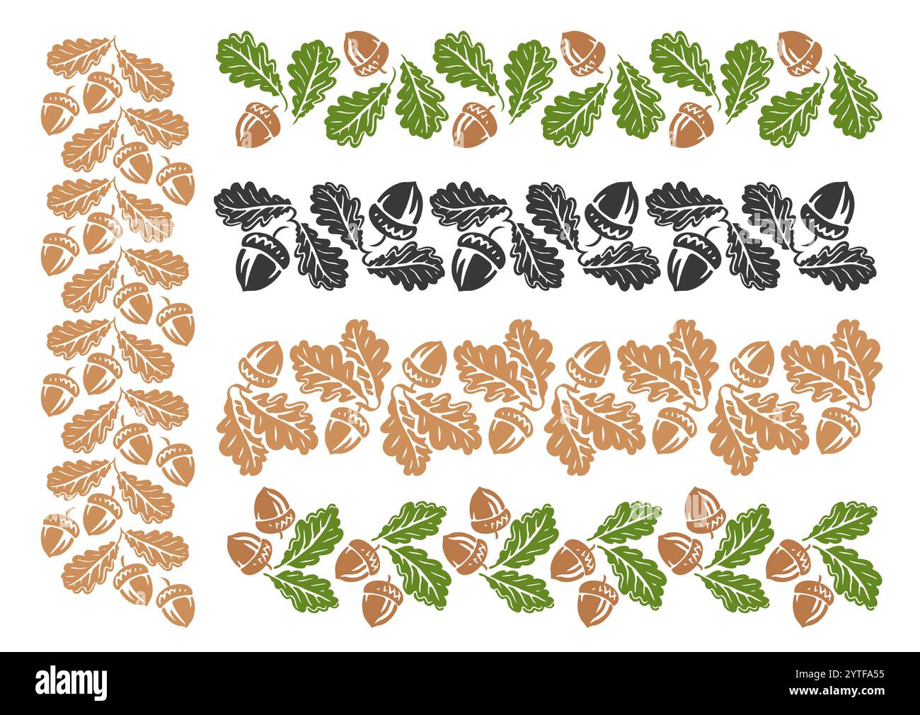 Ornement feuilles de chêne et glands. Motif floral, ensemble d'éléments décoratifs. Illustration vectorielle Illustration de Vecteur