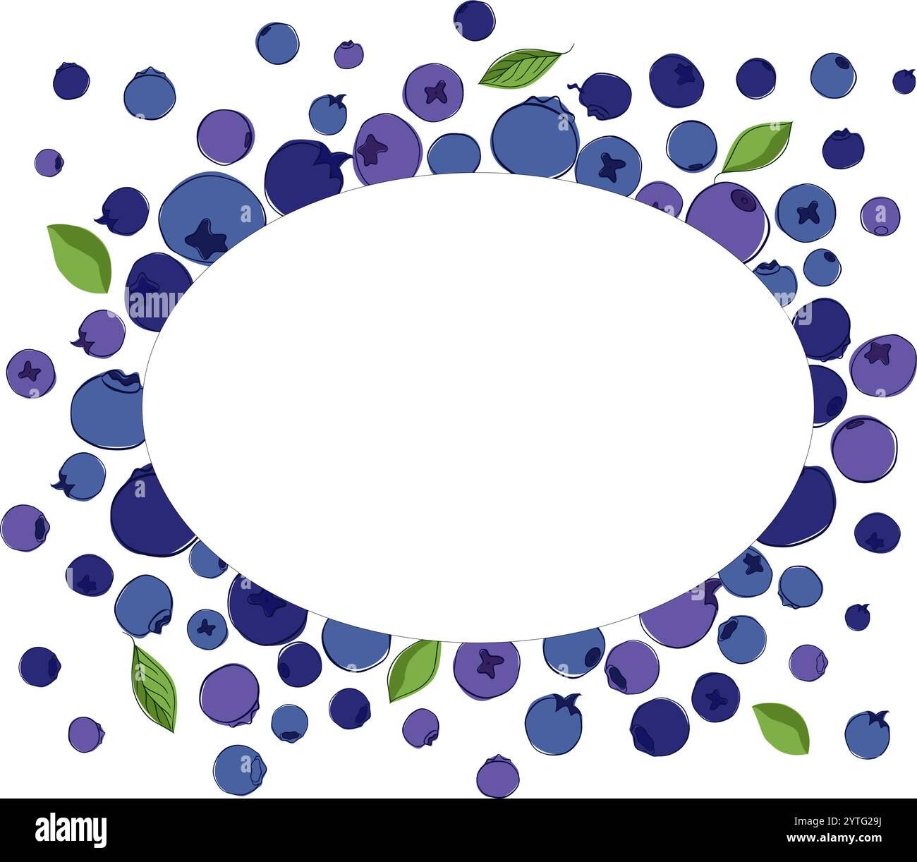 cadre géométrique ovale bleu et violet avec des bleuets mûrs sur fond transparent isolé blanc. illustration vectorielle de ligne graphique. Illustration de Vecteur